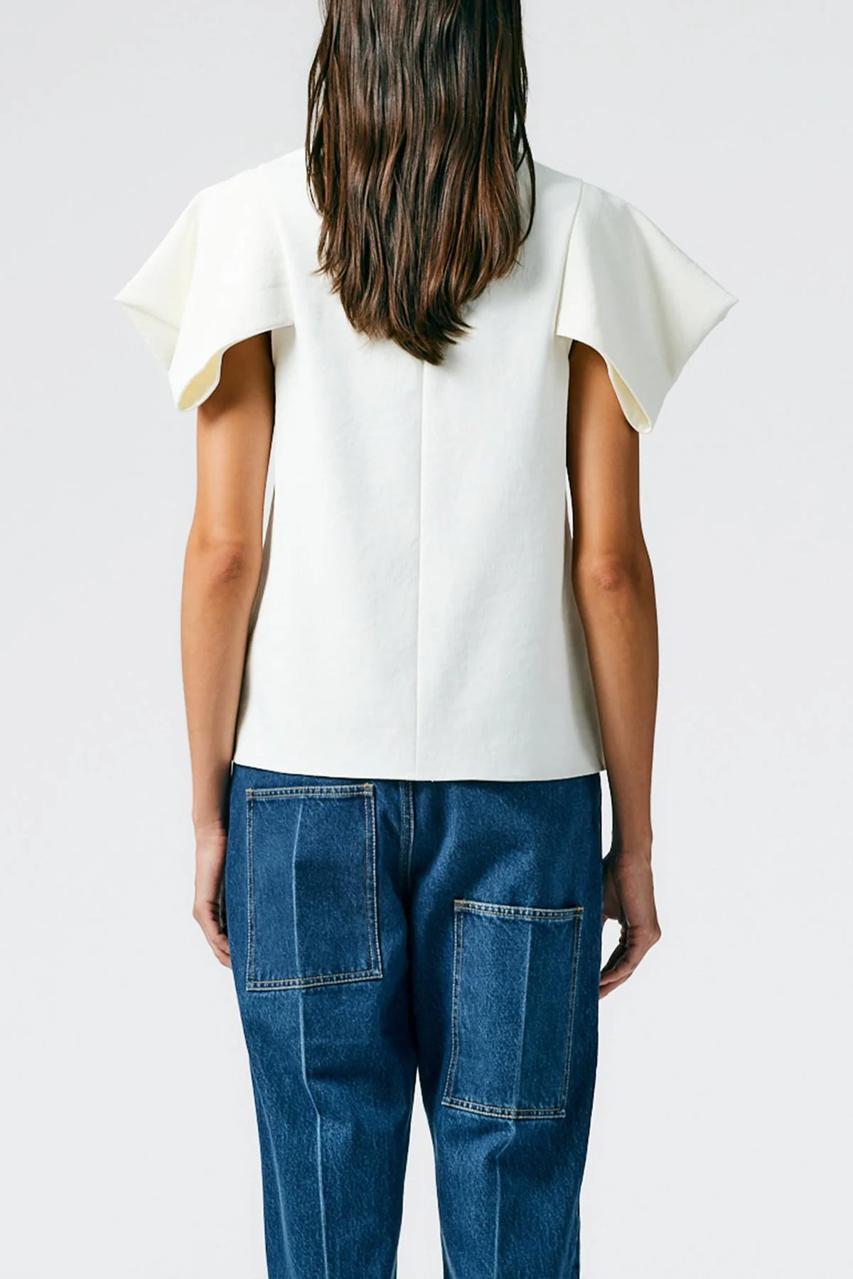 Chalky Drape V-Neck Top With Folded Sleeve in White - Image 2