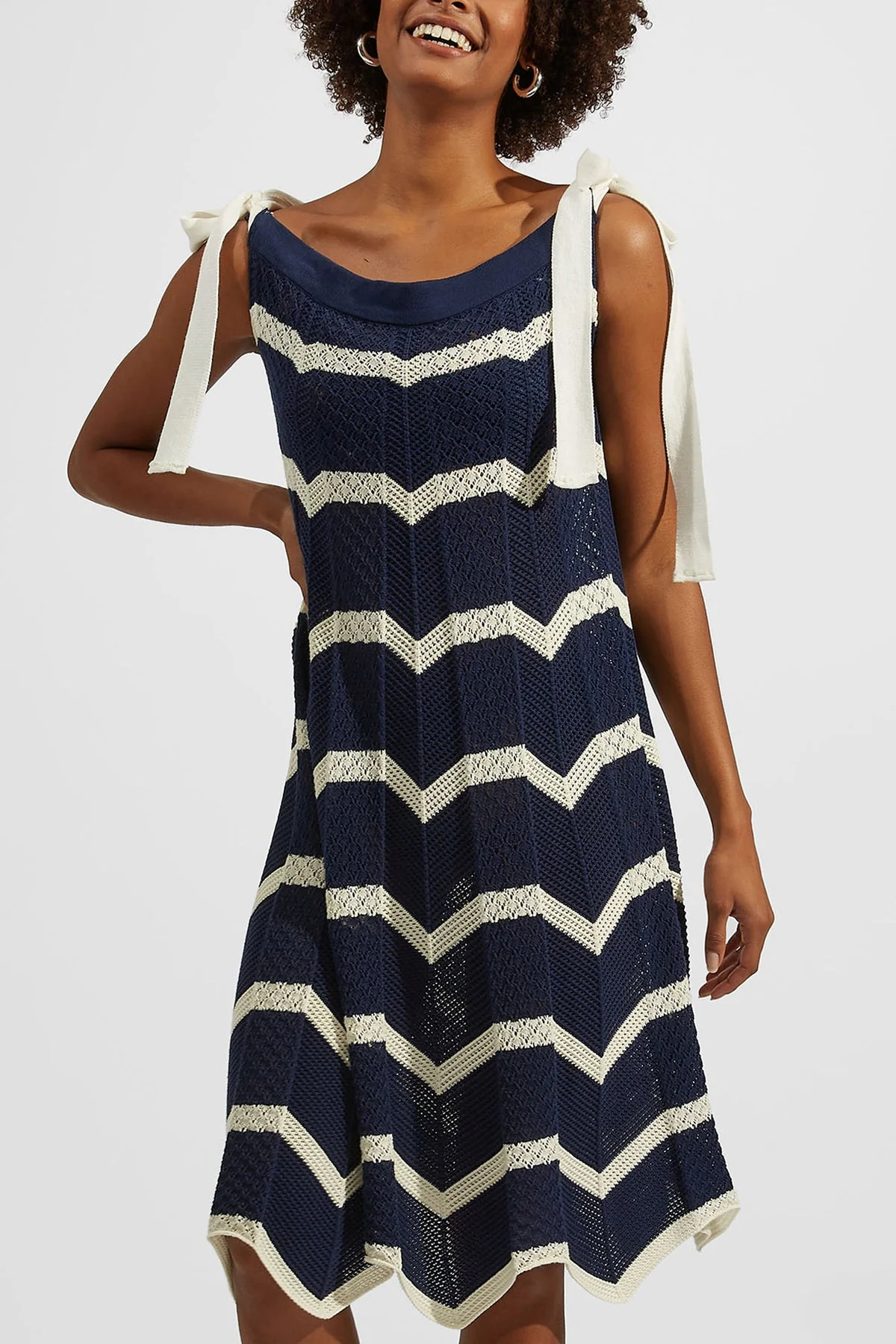 Chevron Mini Dress in Navy Avorio - Image 2