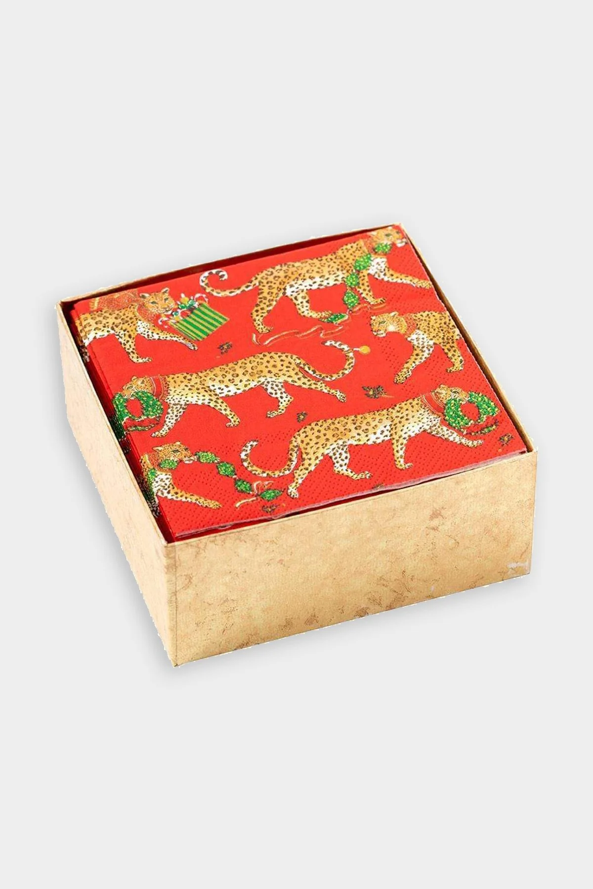 Christmas Leopards Boxed Paper Cocktail Napkins in Red