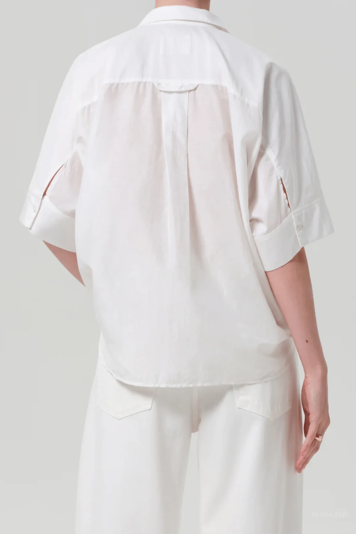 Claire Shirt with Lace Inset in White - Image 2