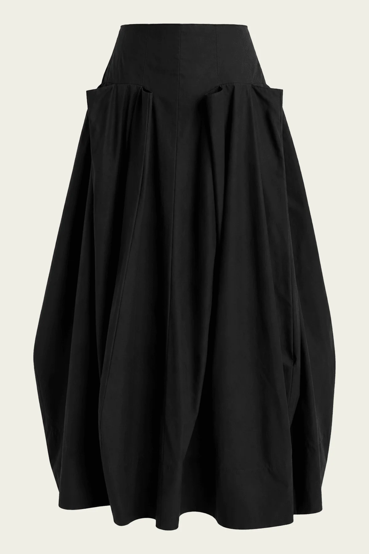 Compact Eco Poplin Pinched Pleat Full Skirt in Black