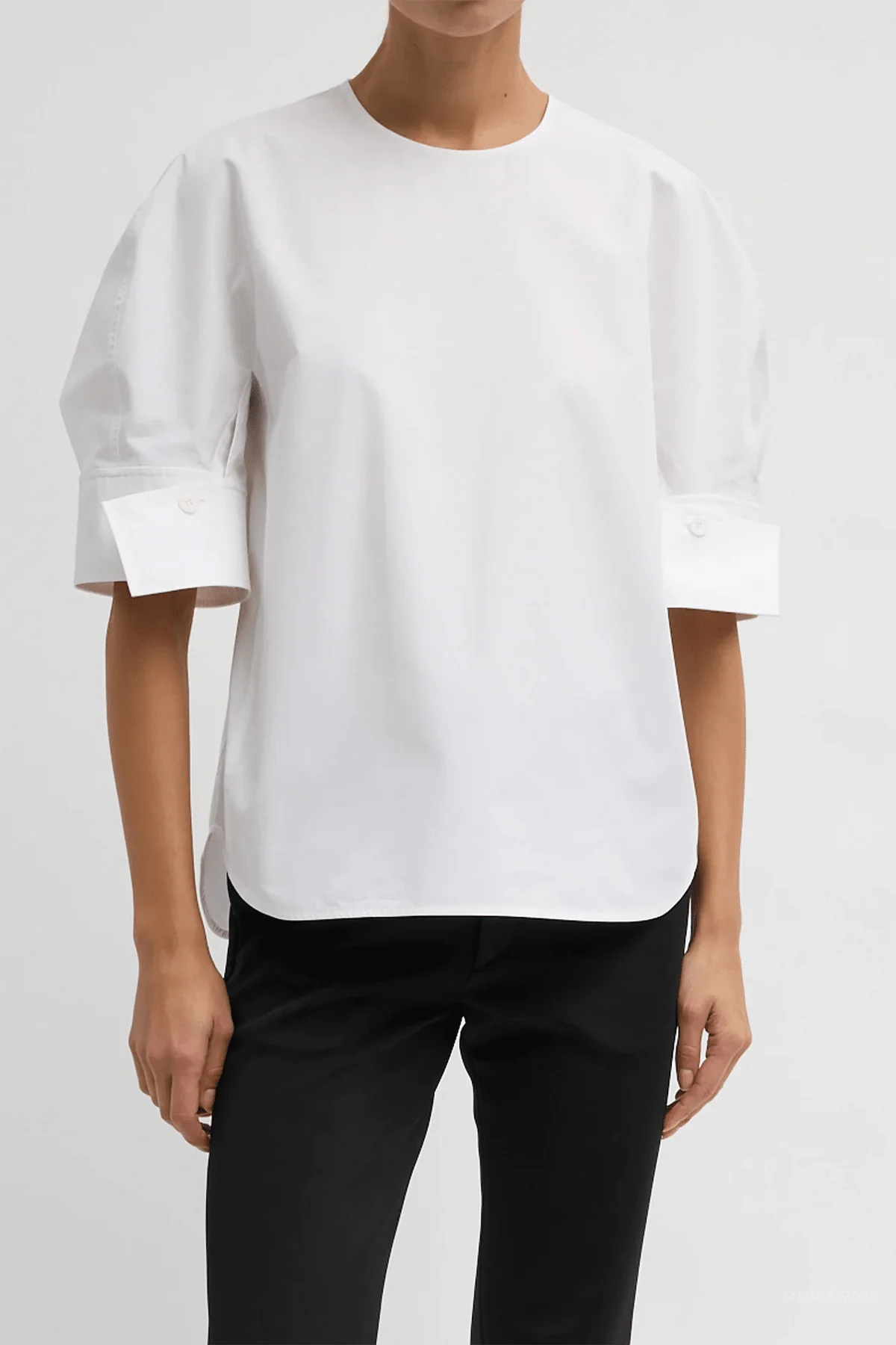 Compact Eco Poplin Reverse Sleeve Top in White - Image 2