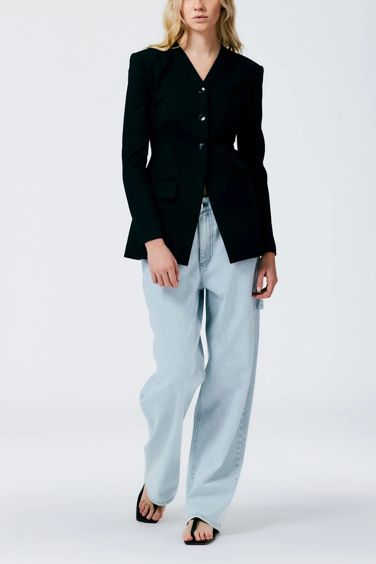 Compact Ultra Stretch Knit Fitted Blazer in Black