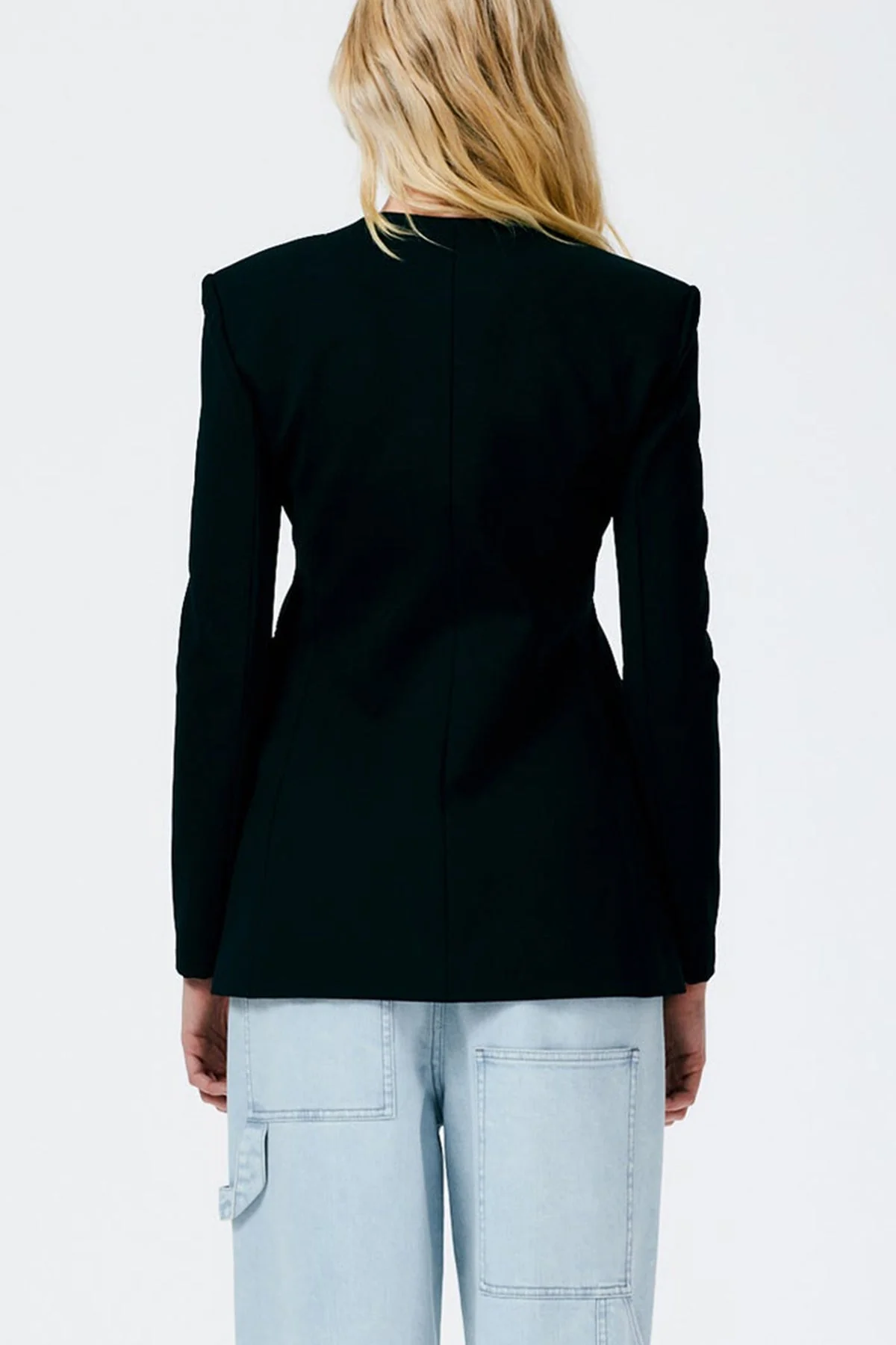Compact Ultra Stretch Knit Fitted Blazer in Black - Image 3