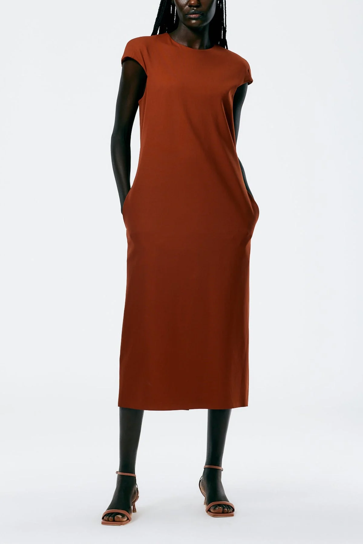 Compact Ultra Stretch Knit Lean Sleeveless Dress in Redwood