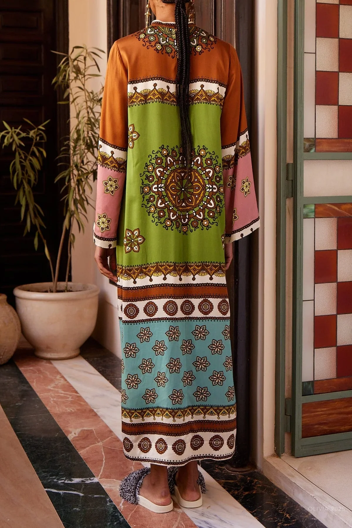 Contina Silk Midi Dress in Multi - Image 3