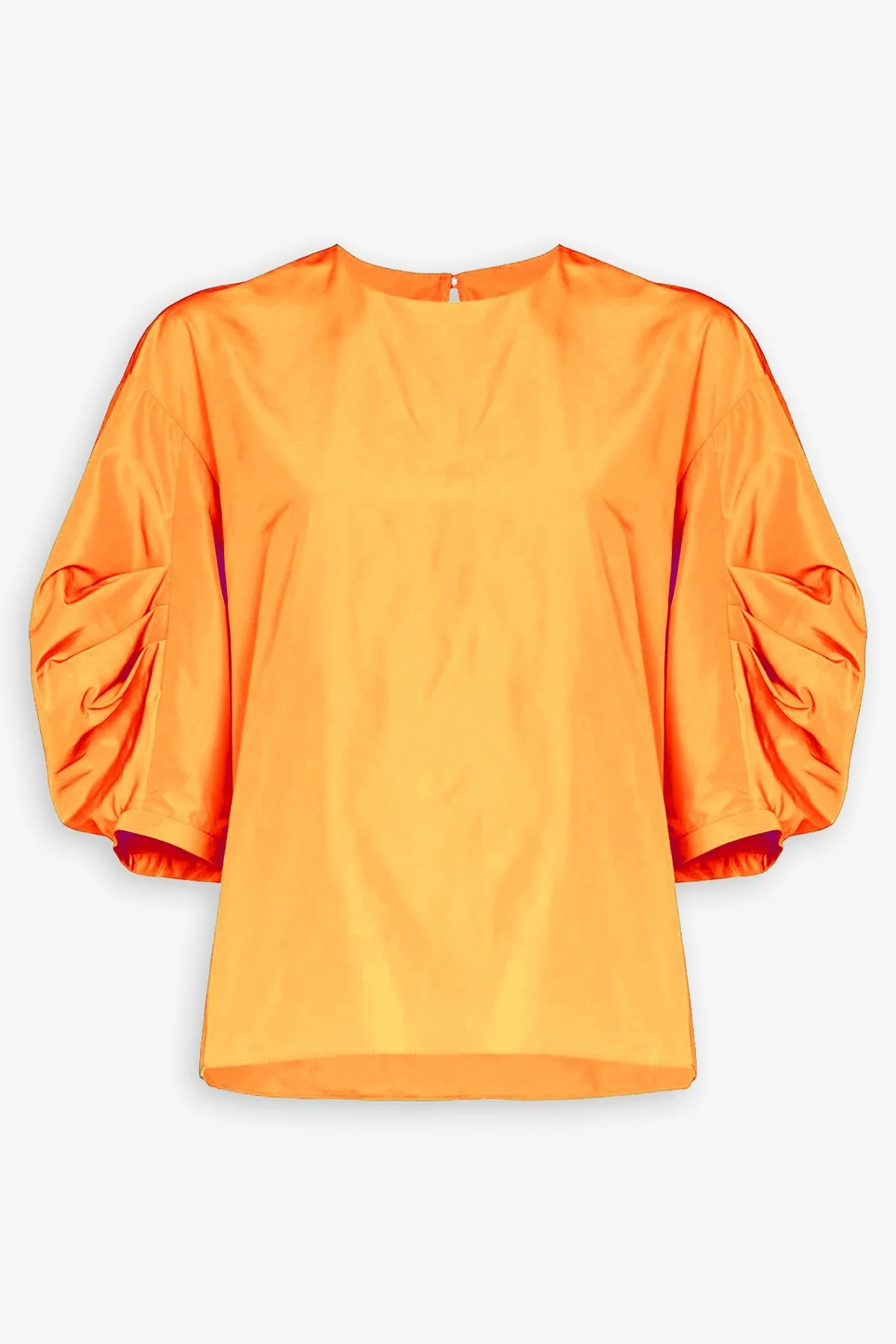 Italian Sporty Nylon Pleat Sleeve Top in Orange