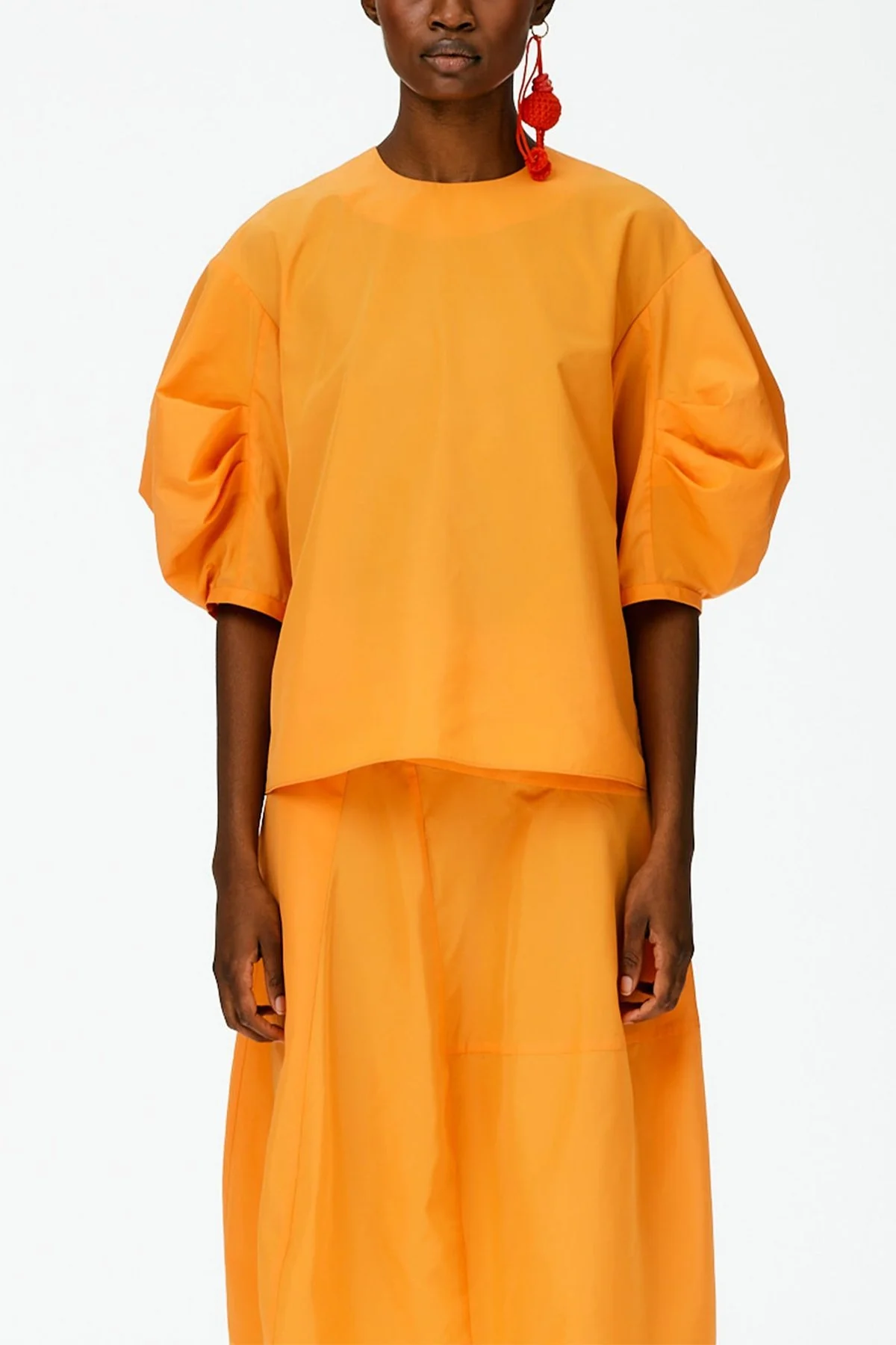 Italian Sporty Nylon Pleat Sleeve Top in Orange - Image 2