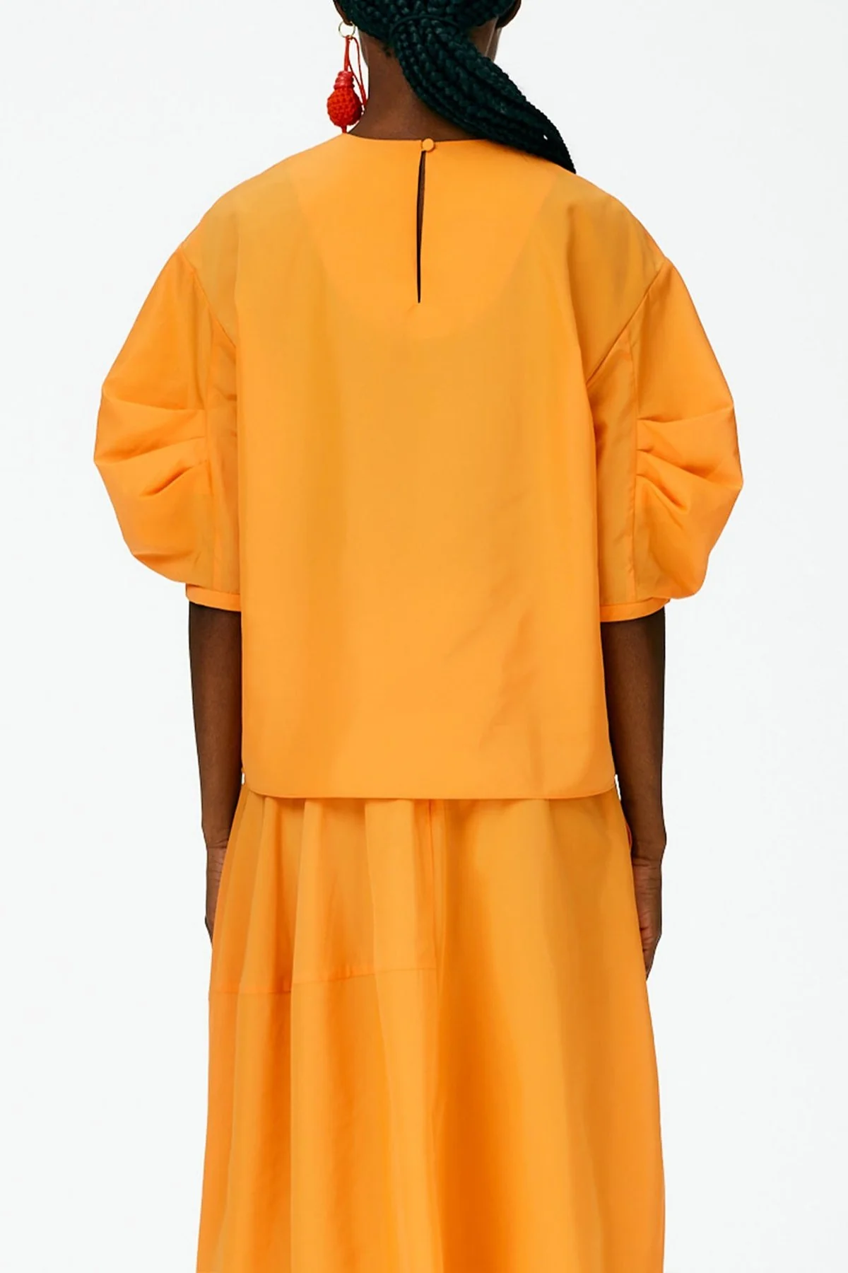 Italian Sporty Nylon Pleat Sleeve Top in Orange - Image 3