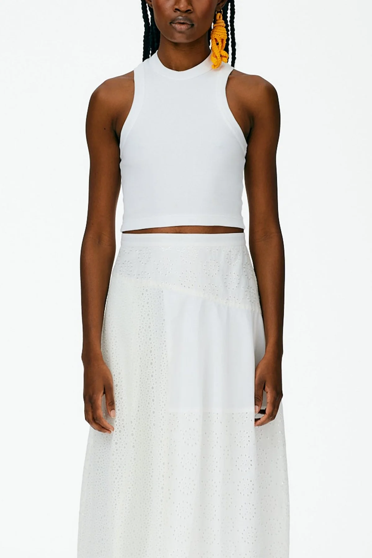 Ribbed T-Shirt Cropped Tank in White - Image 2