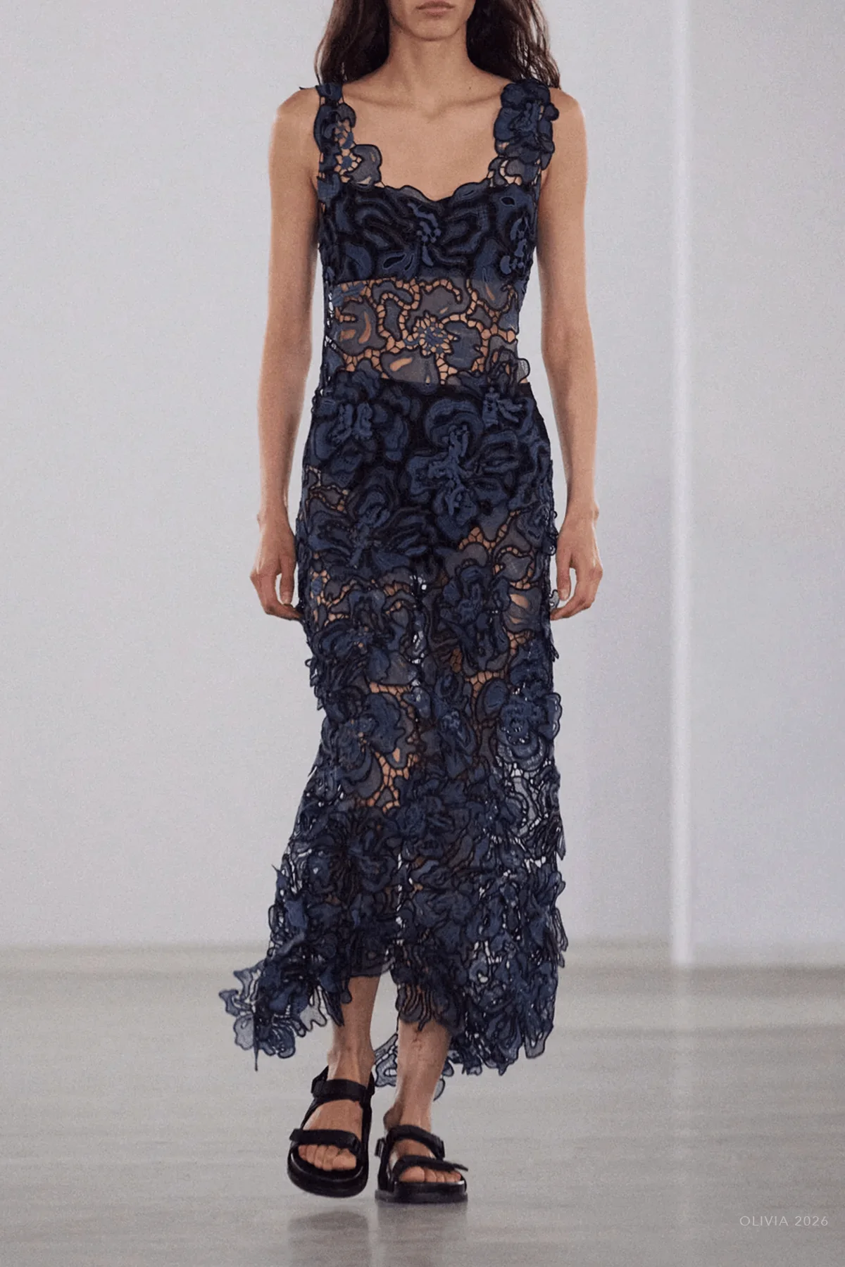 Corinna Lace Midi Dress in Dark Indigo Multi - Image 2