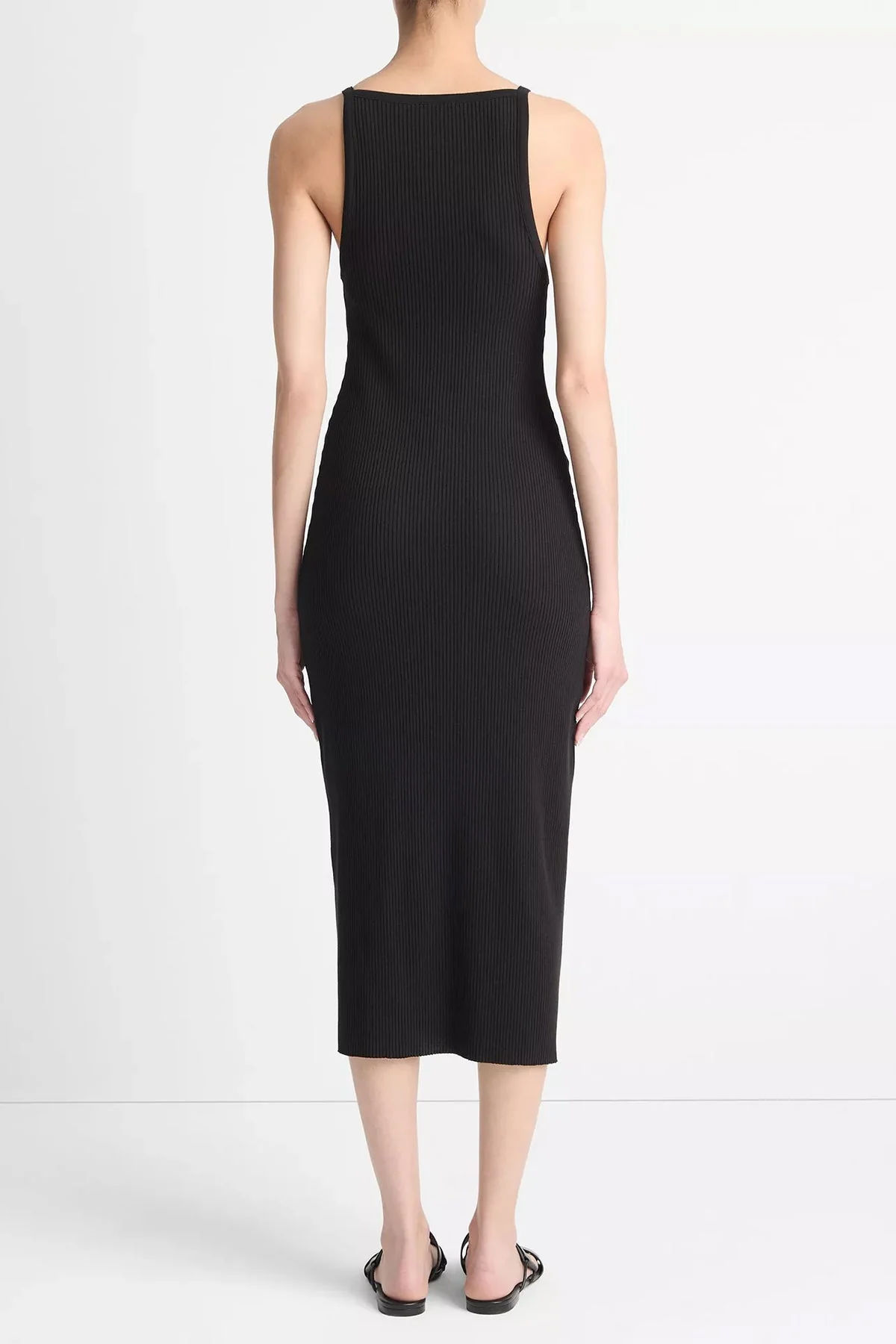 Cotton-Blend Ribbed High-Neck Tank Dress in Black - Image 2