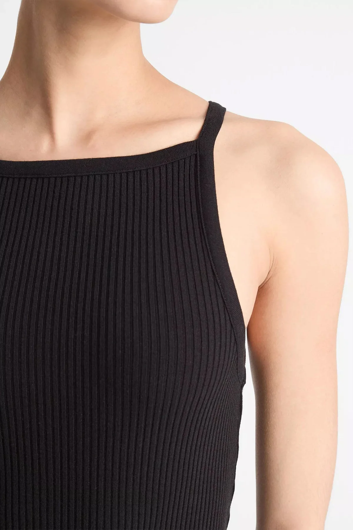 Cotton-Blend Ribbed High-Neck Tank Dress in Black - Image 3