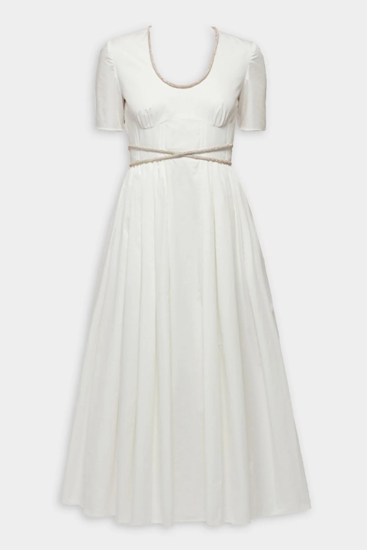 Cotton Diamante Trim Dress in White