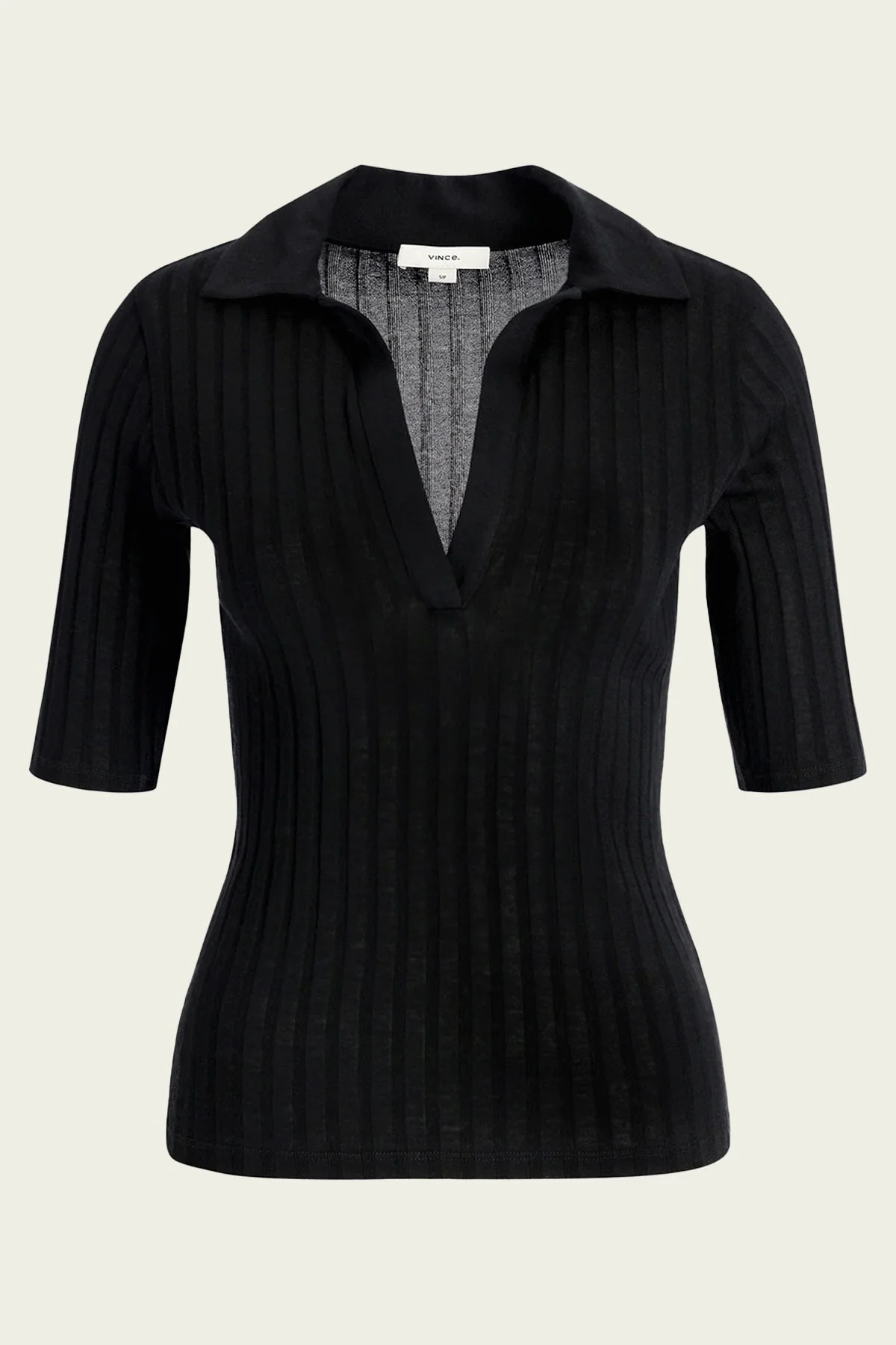 Cotton Elbow-Sleeve Polo Shirt in Black