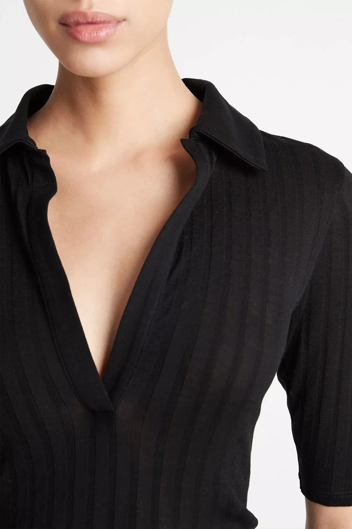Cotton Elbow-Sleeve Polo Shirt in Black - Image 4