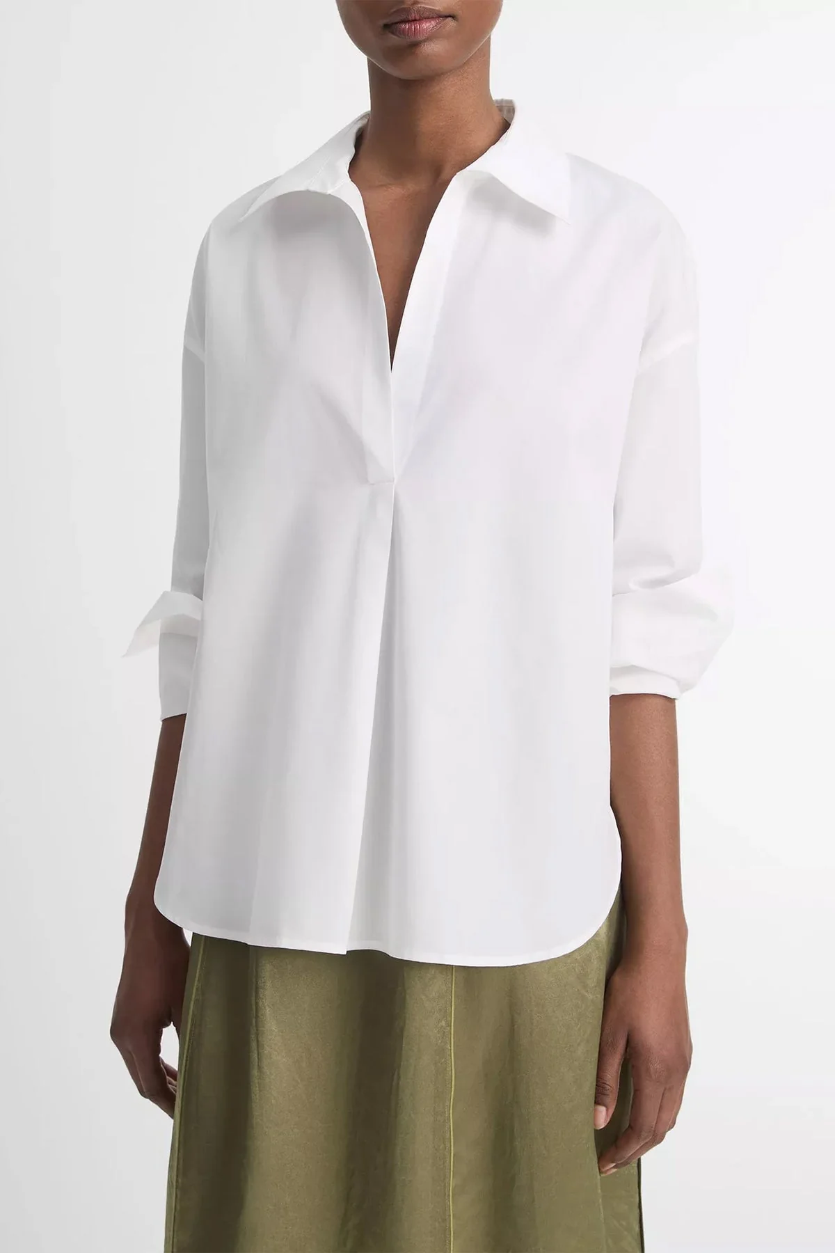Cotton Half-Placket Shirt in Optic-White - Image 3