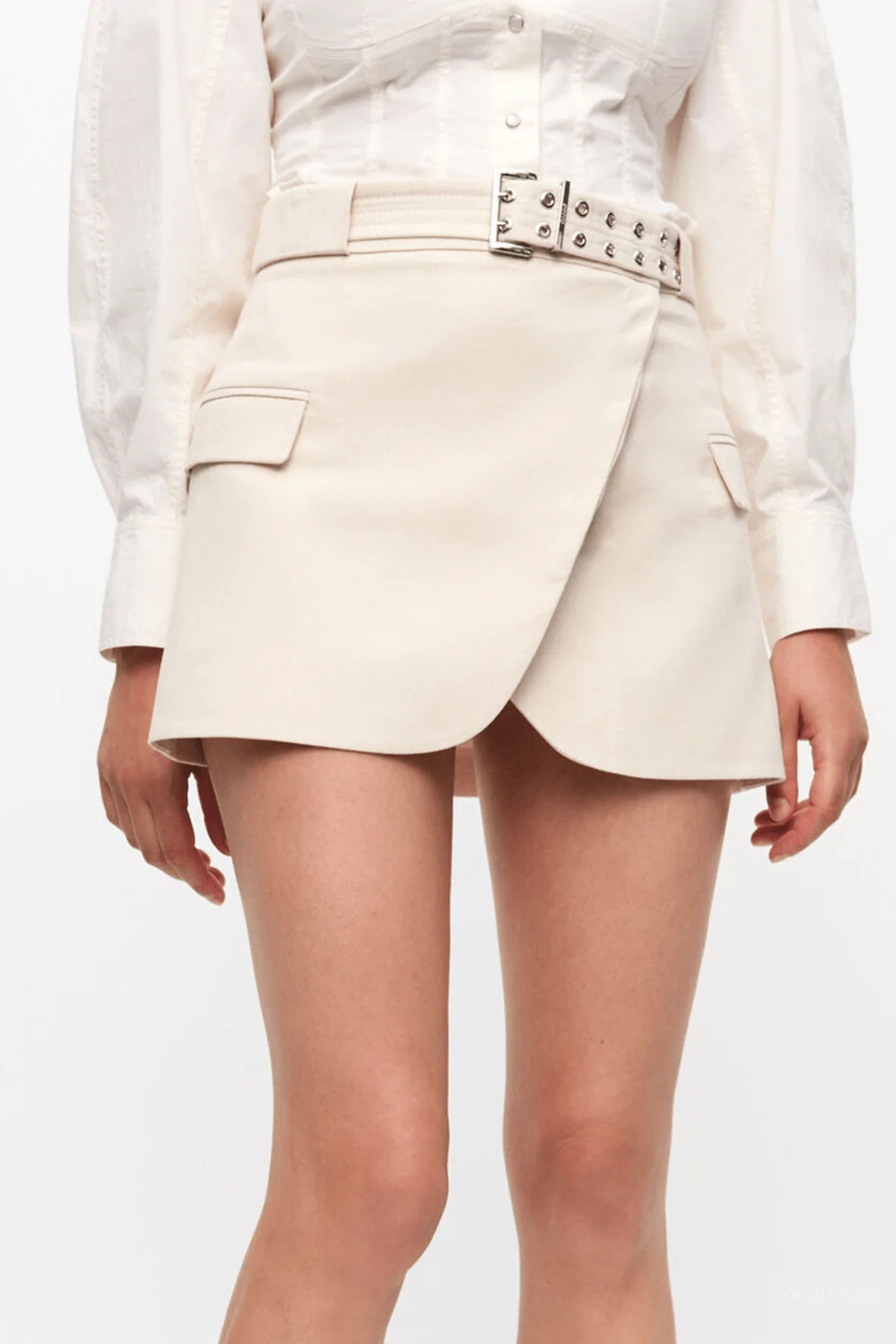 Cotton Melange Tailoring Mini Skirt in Angora - Image 2