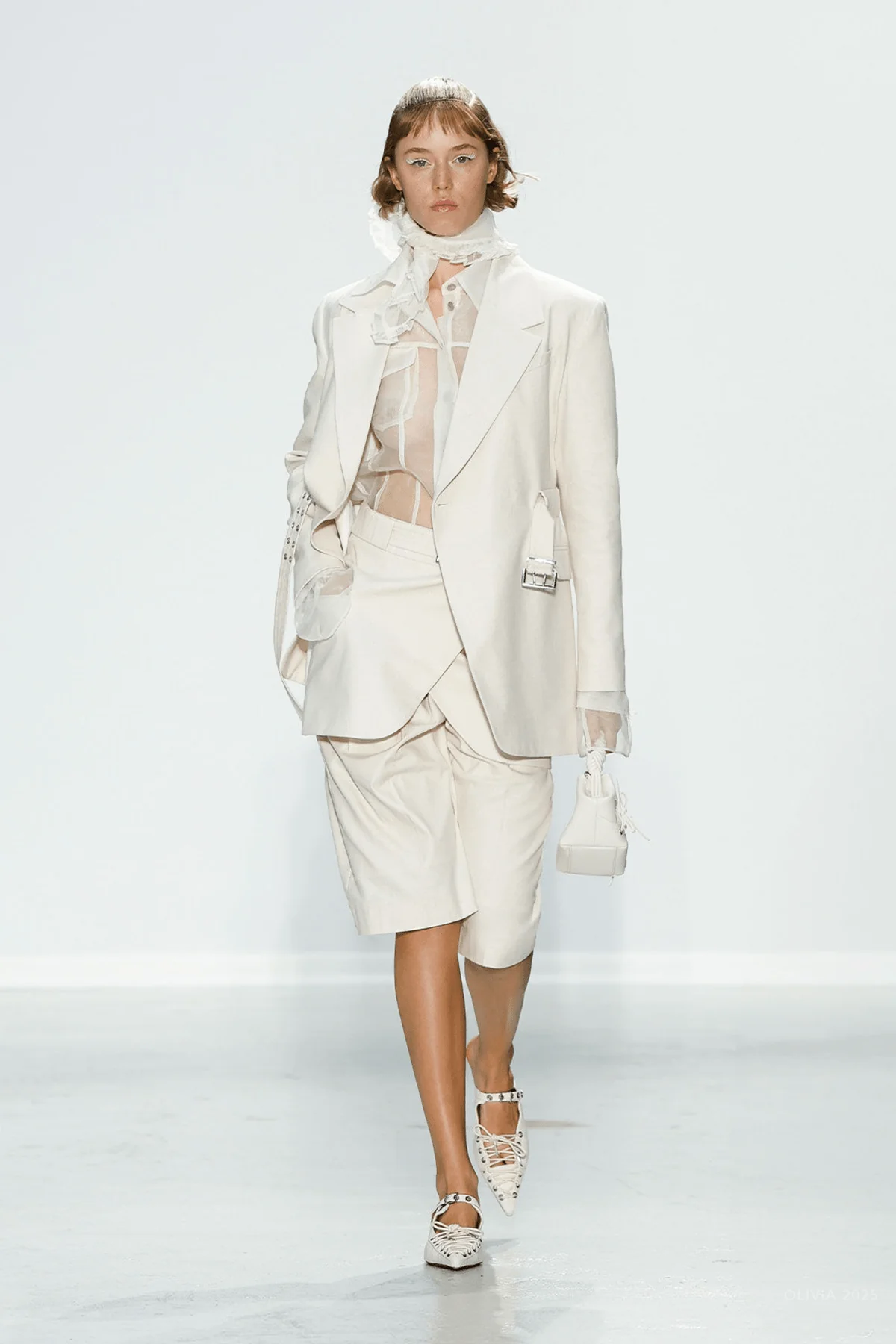 Cotton Melange Tailoring Mini Skirt in Angora - Image 3