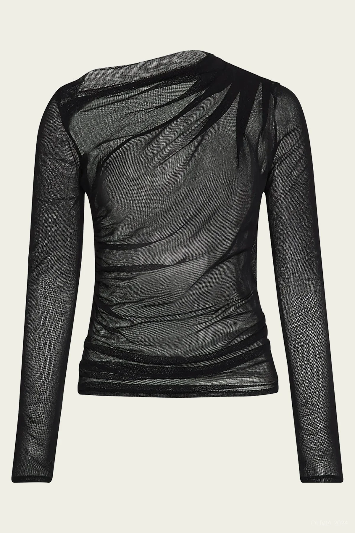 Cotton Mesh Slash Top in Black