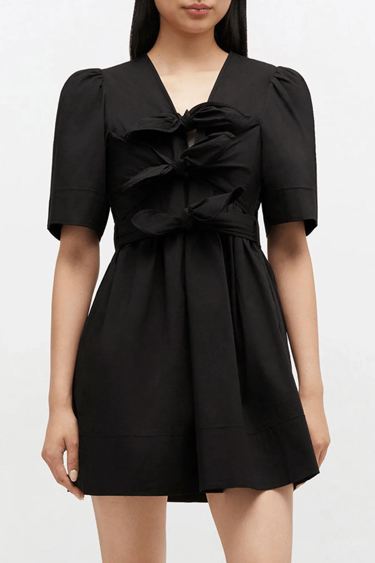Cotton Mini Dress in Black - Image 2