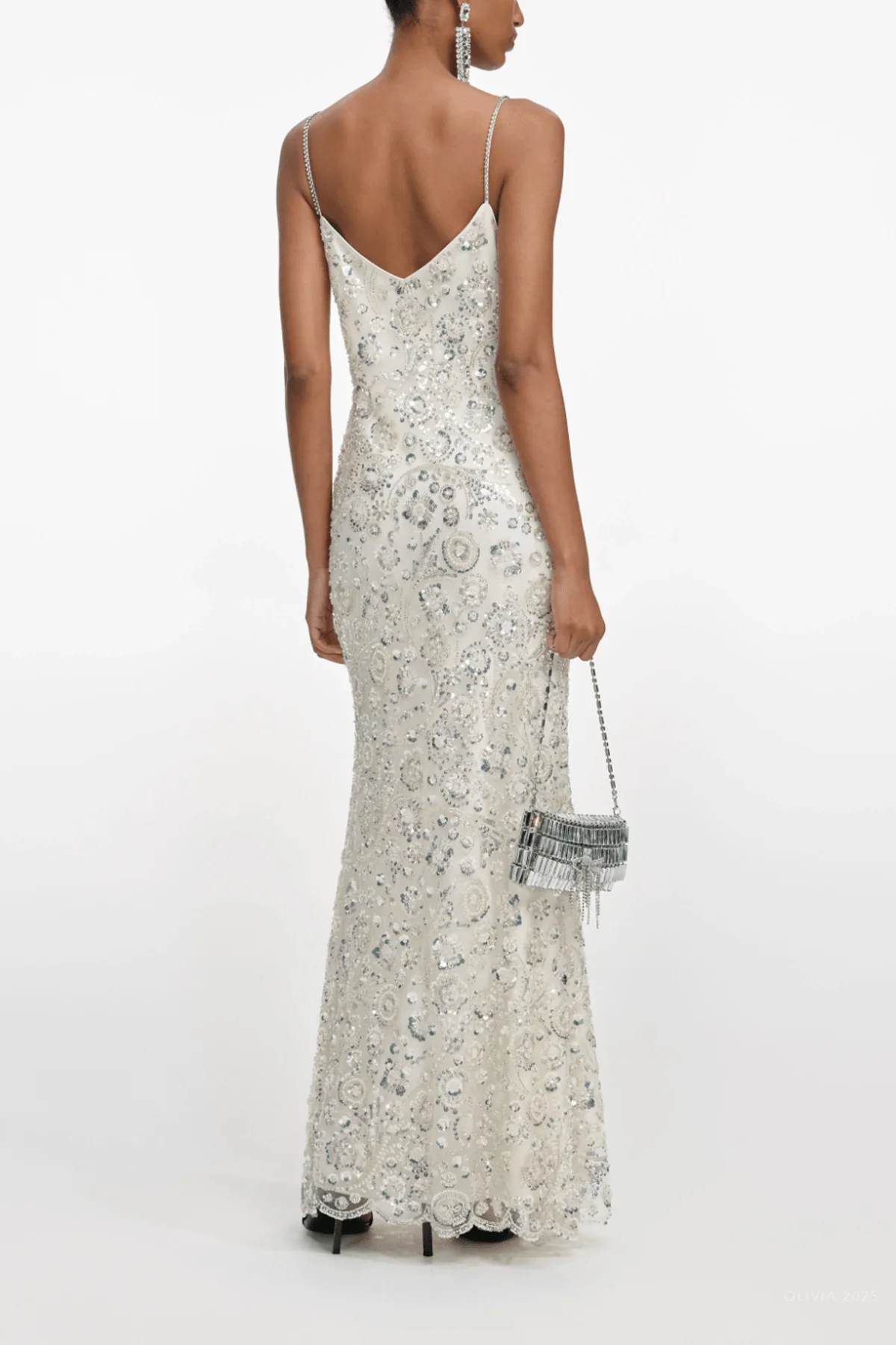 Cream Floral Sequin Maxi Dress - Image 3