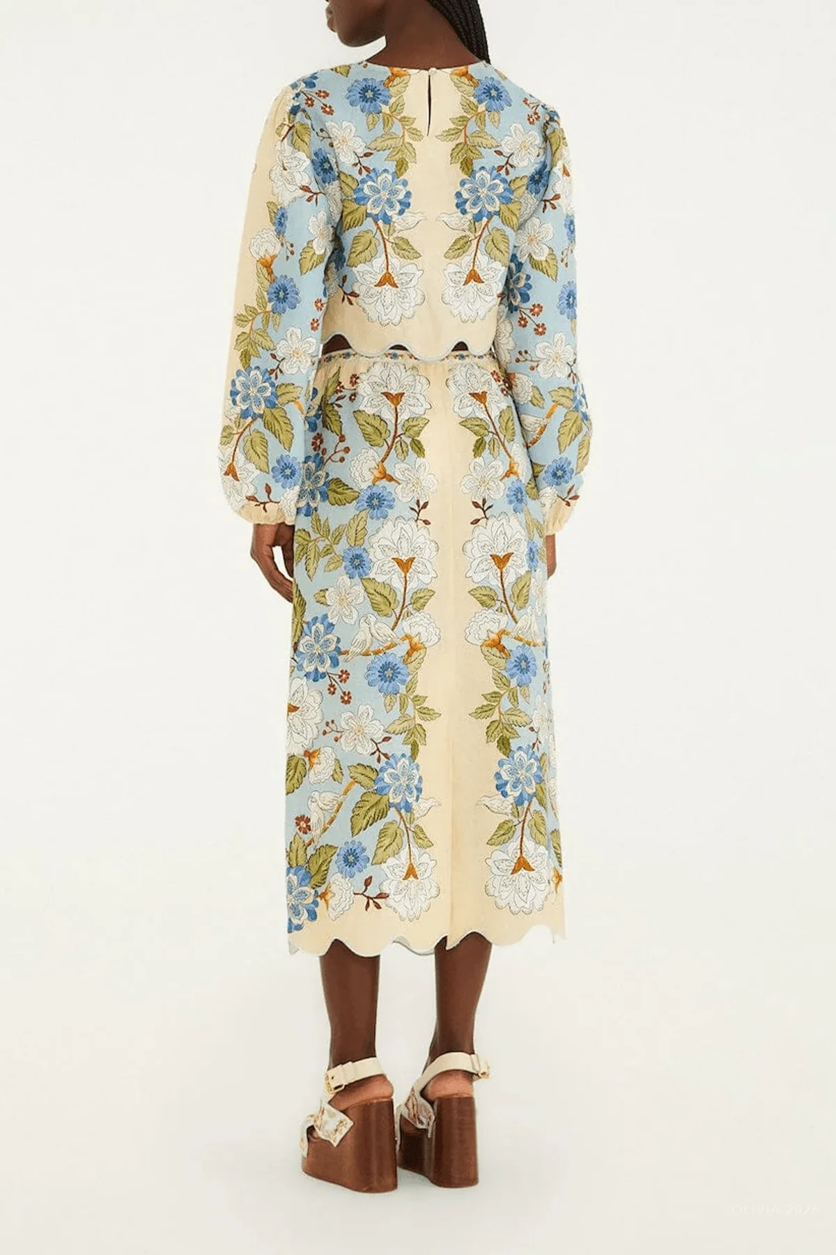 Cream Garden Scarf Linen Midi Skirt - Image 3