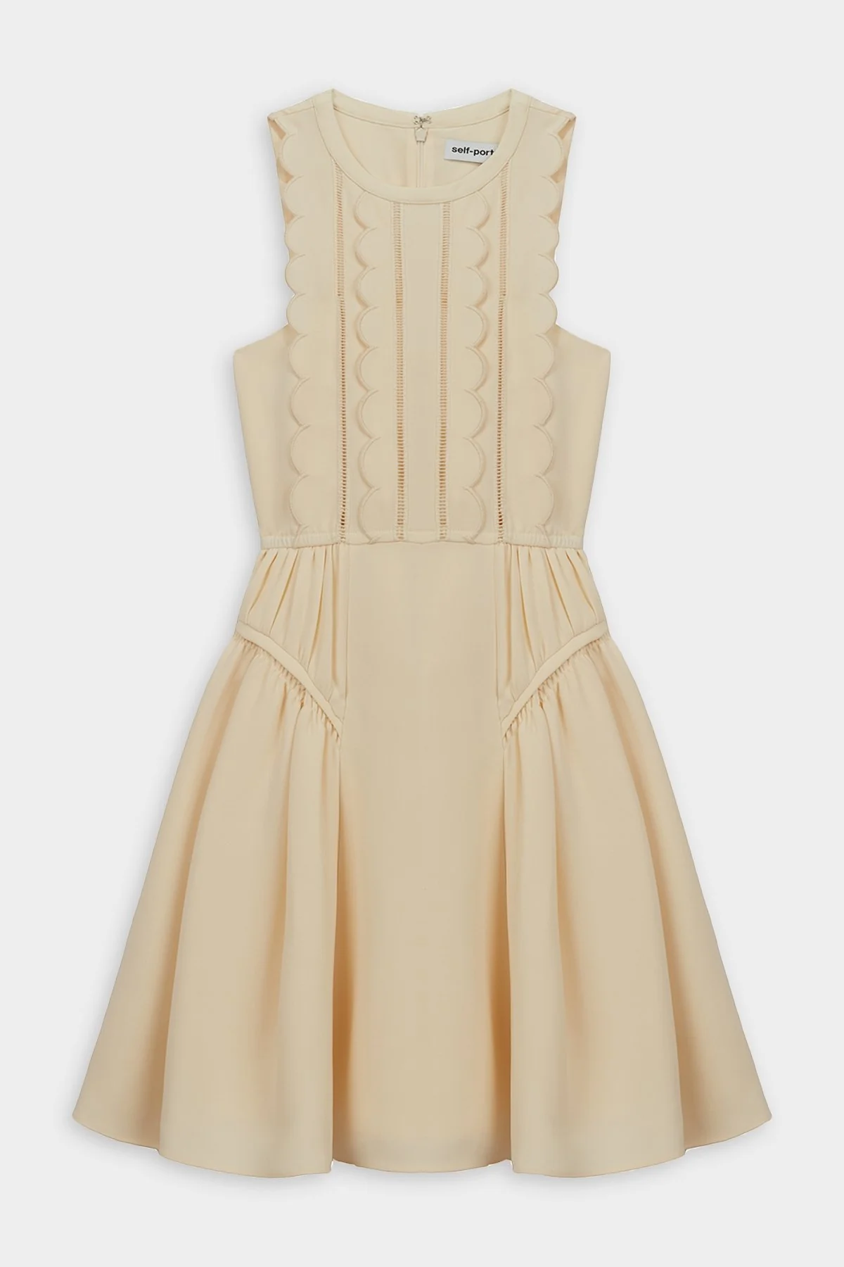 Crepe Scallop Mini Dress in Ivory