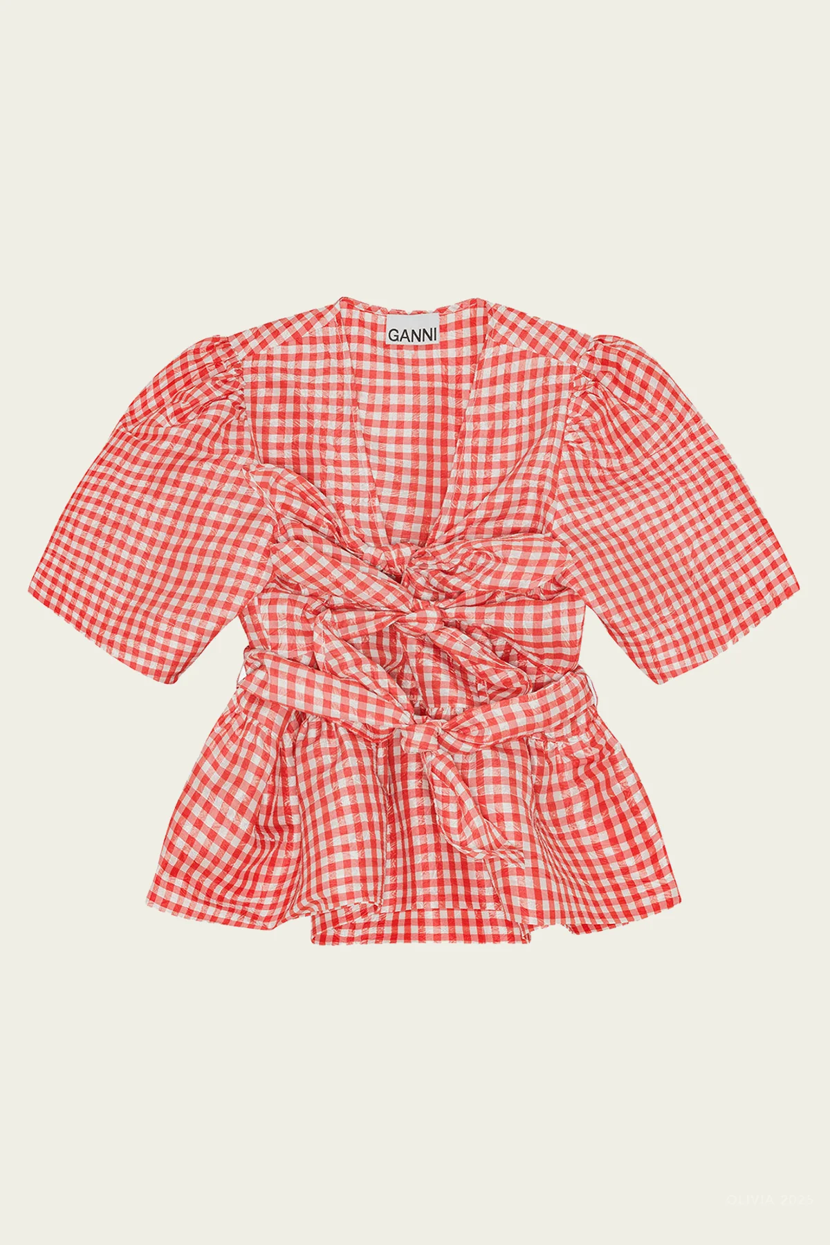 Crinkled Check Taffeta Blouse in Red Alert