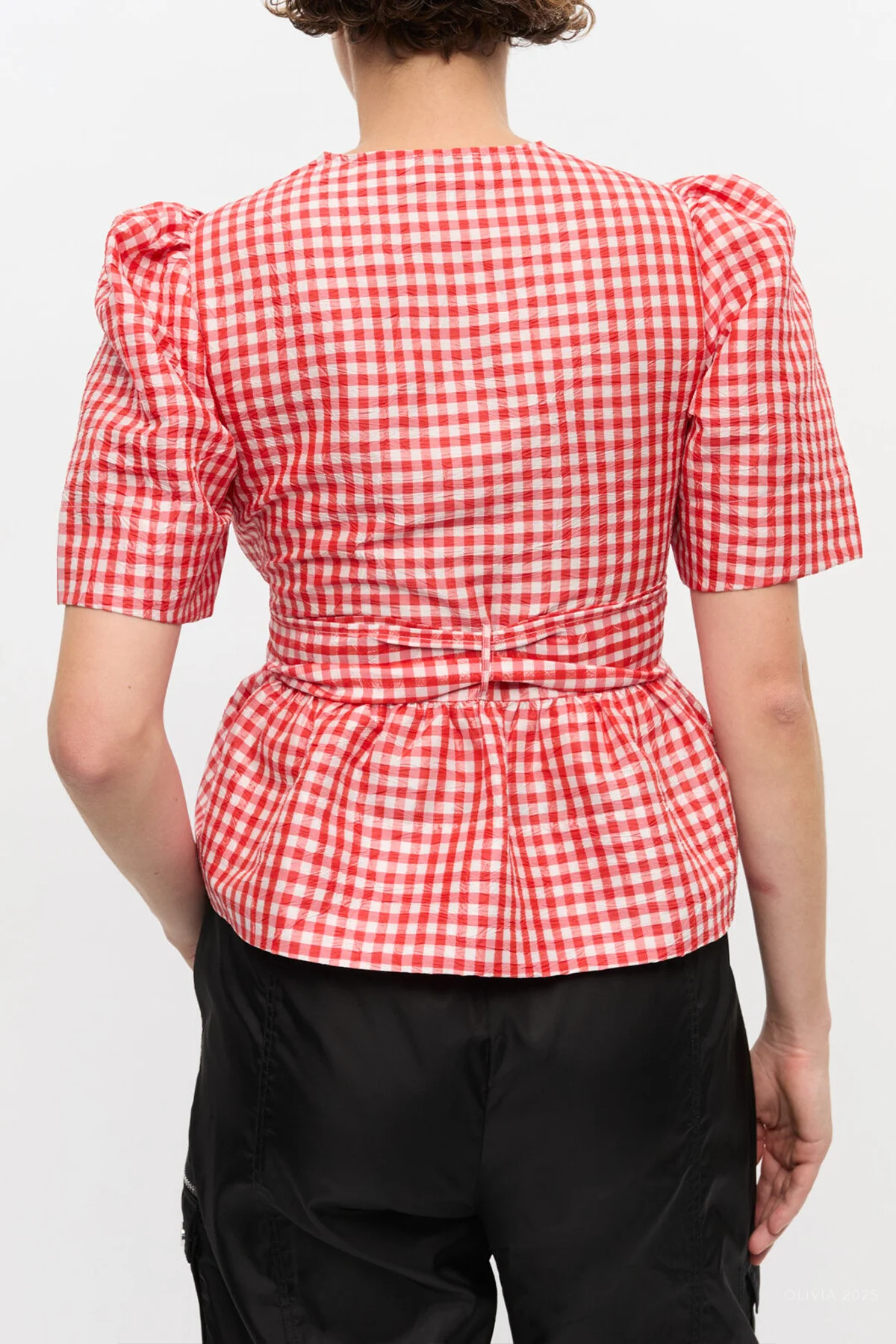 Crinkled Check Taffeta Blouse in Red Alert - Image 3