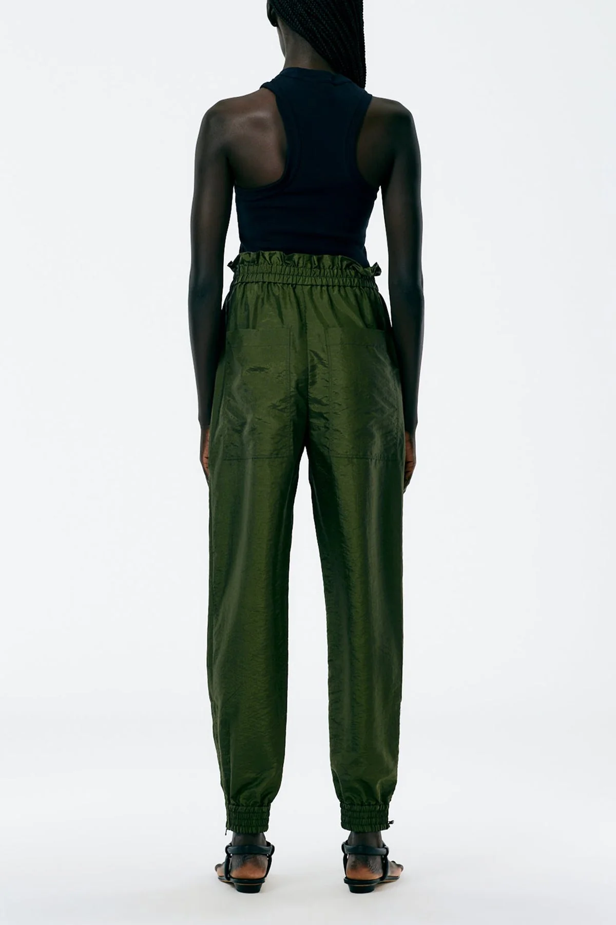 Crispy Nylon Paper Bag Felix Jogger in Army Green - Image 3
