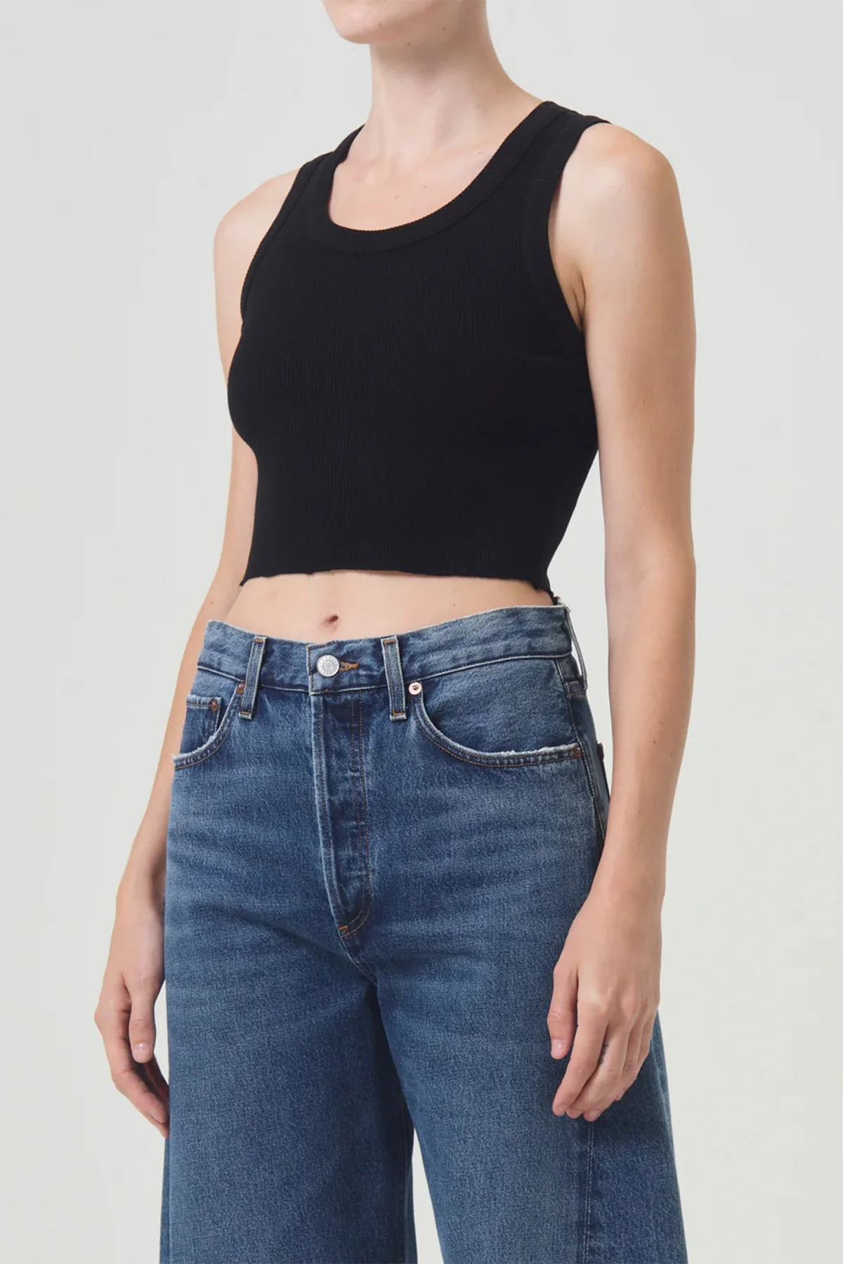 Cropped Poppy Tank in Black - Image 2