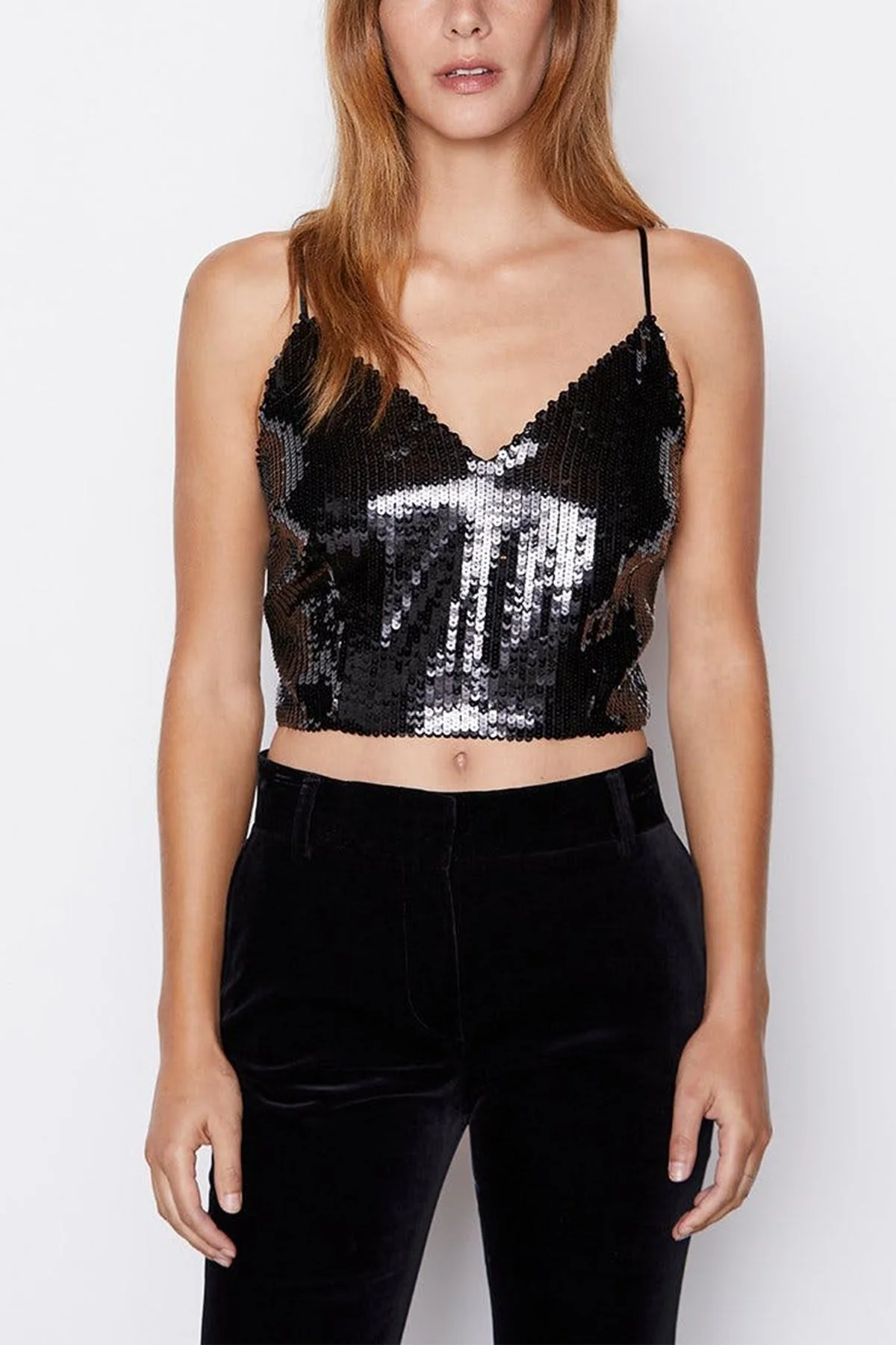 Cropped Sequin Cami in Noir - Image 2