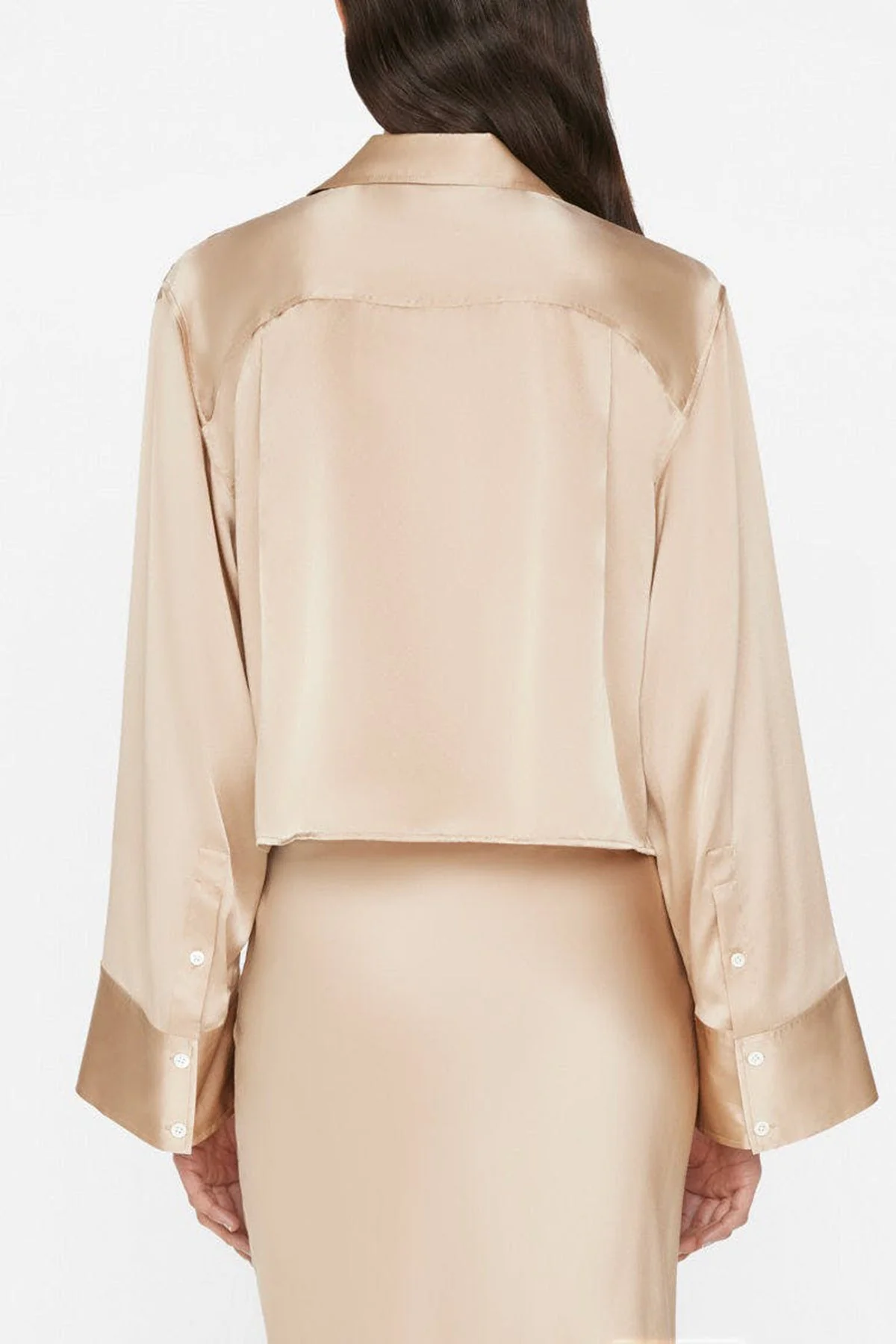 Cropped Wide Sleeve Shirt in Khaki Tan - Image 3