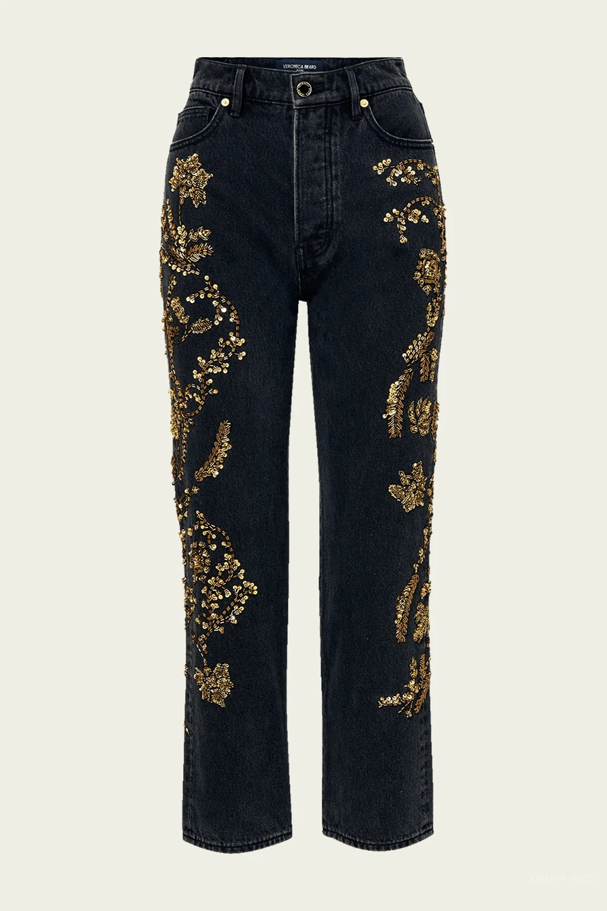 Daniela Embellished Straight-Leg Jean in Washed Onyx