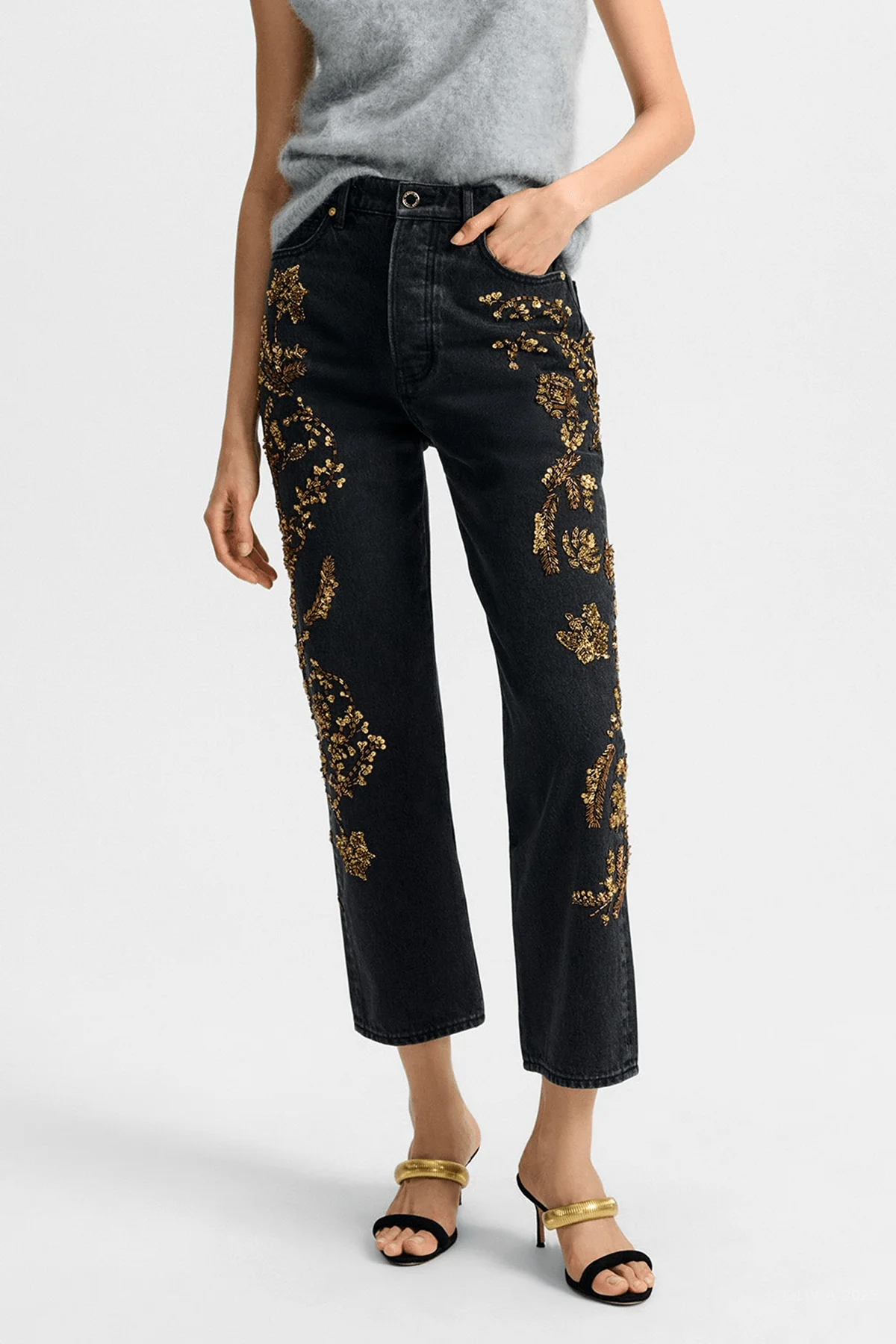 Daniela Embellished Straight-Leg Jean in Washed Onyx - Image 2