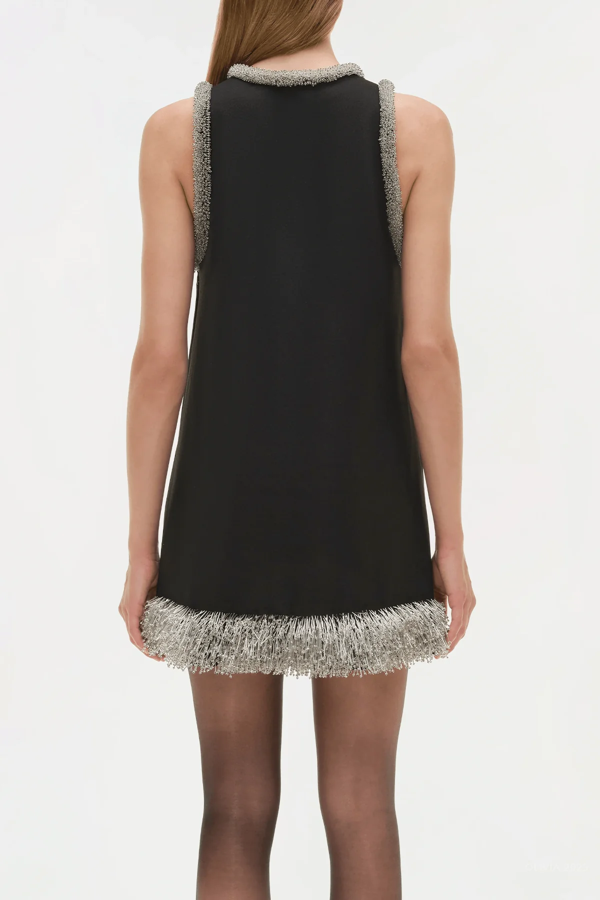 Darcy Embellished Mini Dress in Black - Image 3
