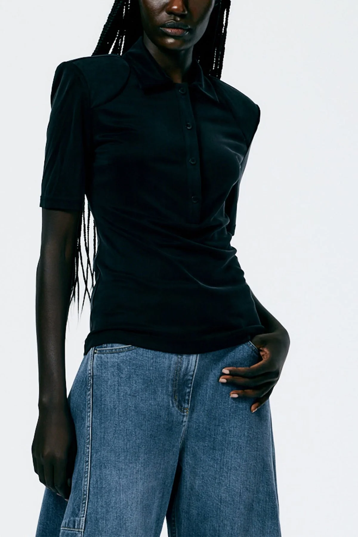 Deeba Cupro Lean Polo Shirt in Black