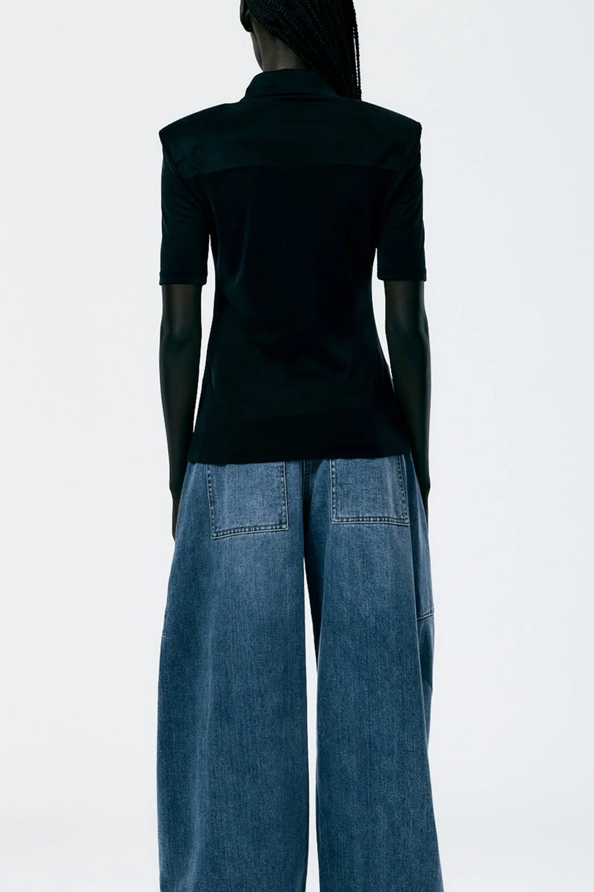Deeba Cupro Lean Polo Shirt in Black - Image 2