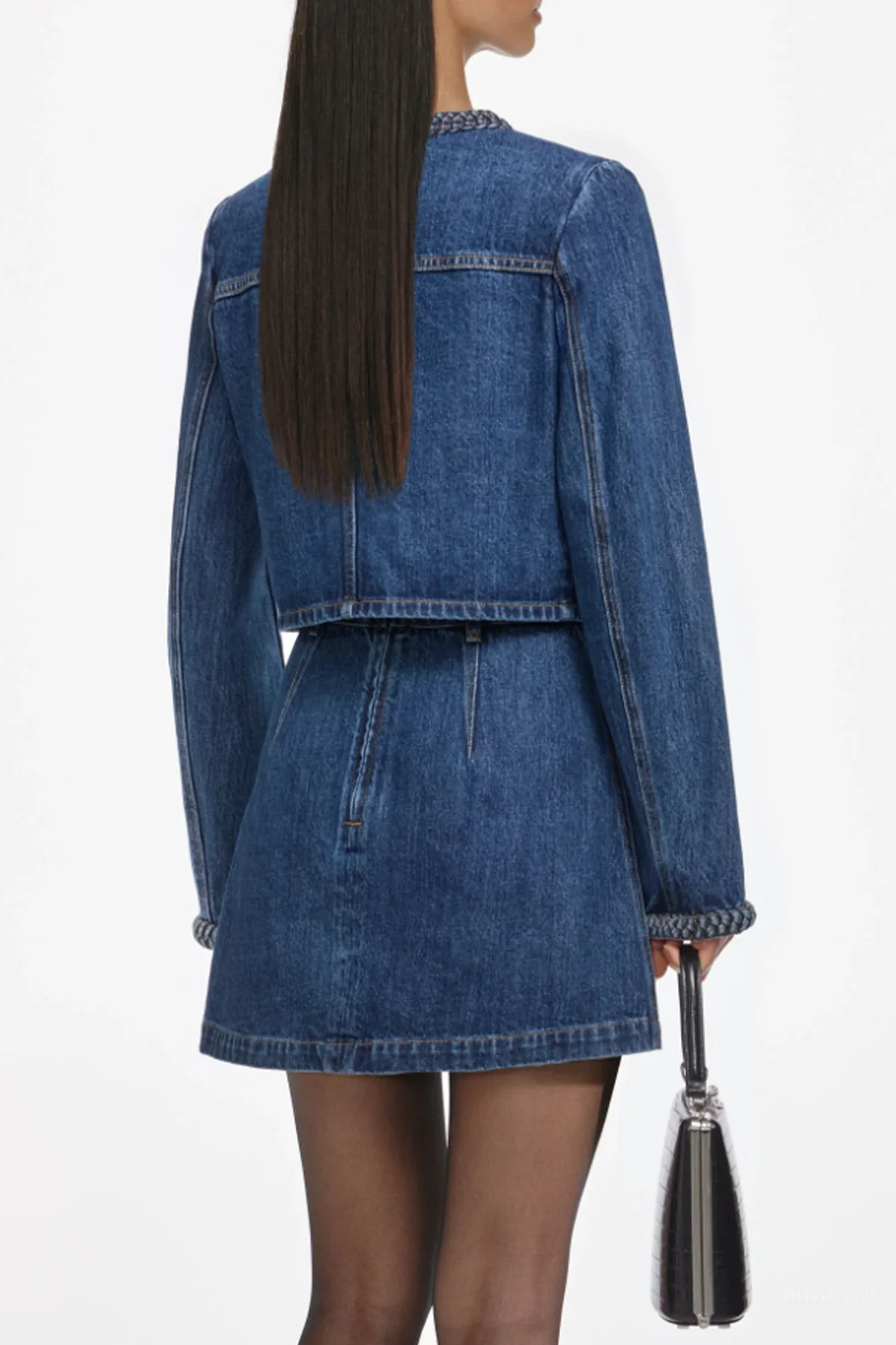Denim Braided Mini Skirt - Image 3