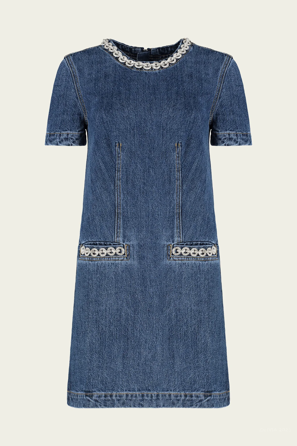 Denim Crystal Trim Mini Dress