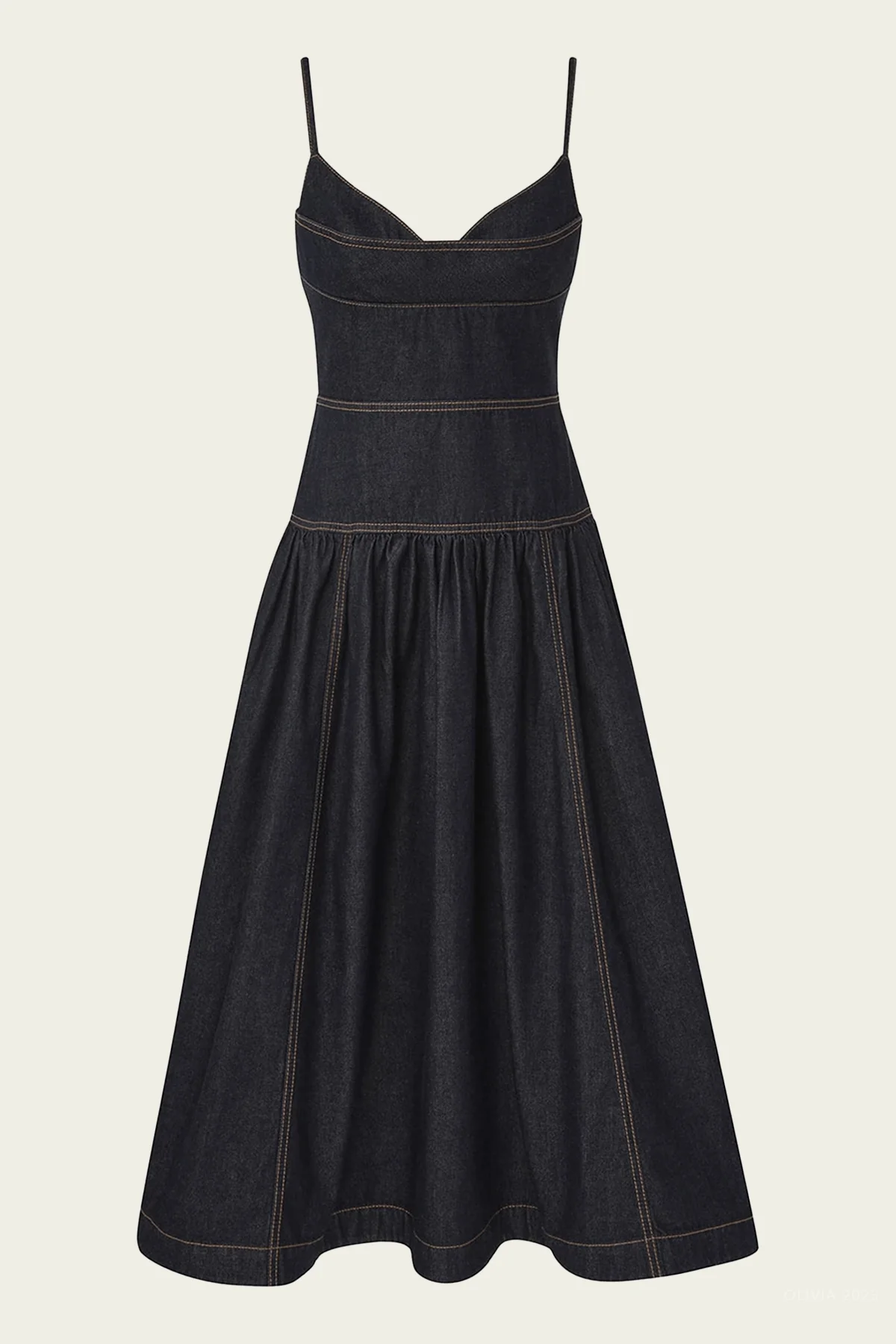 Denim Sleeveless Midi Dress in Night Sky