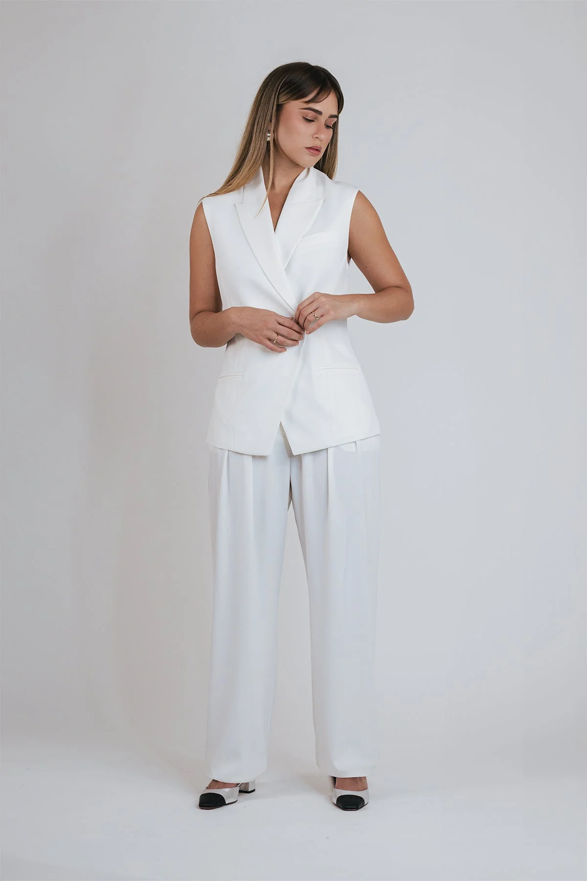 Double Pleat Trouser in Ivory Crepe