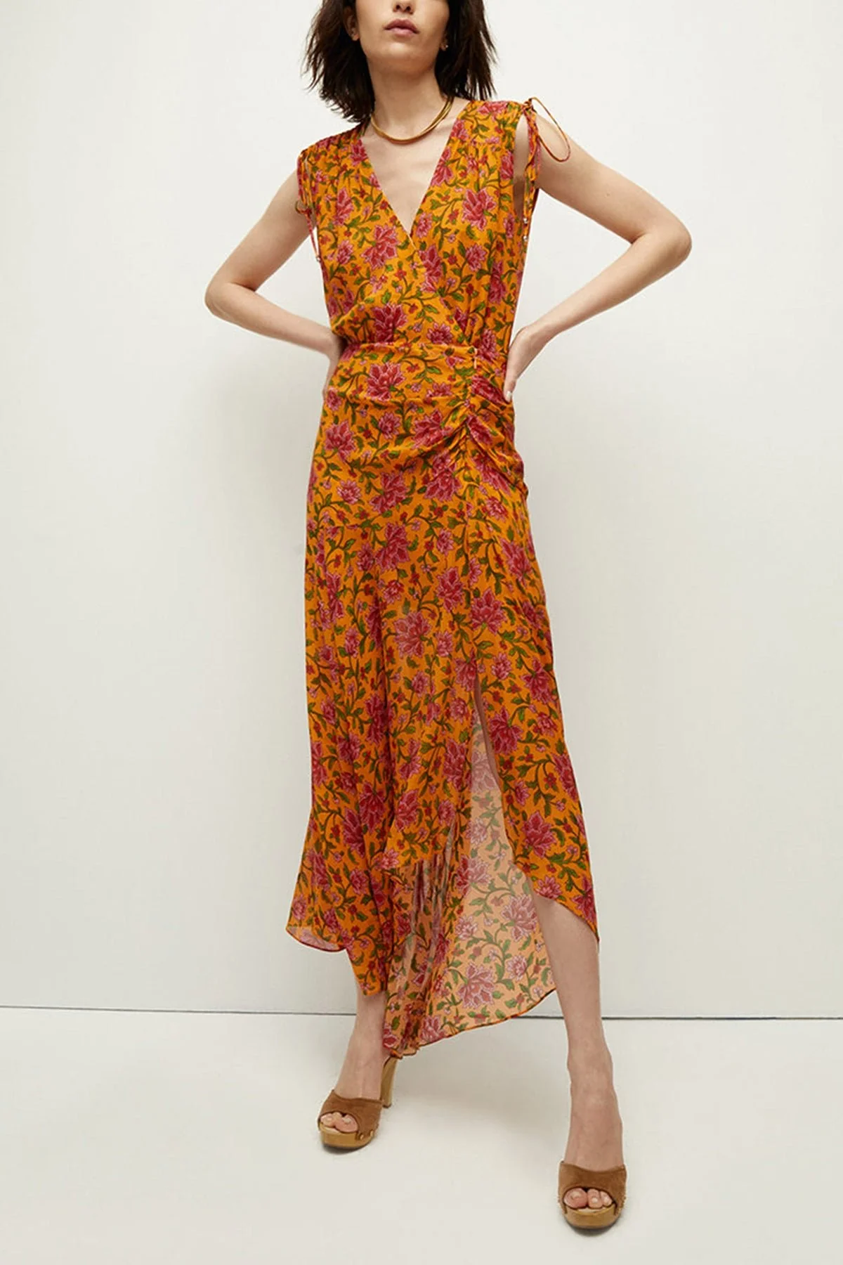 Dovima Silk Dress in Hot Orange Multi - Image 2