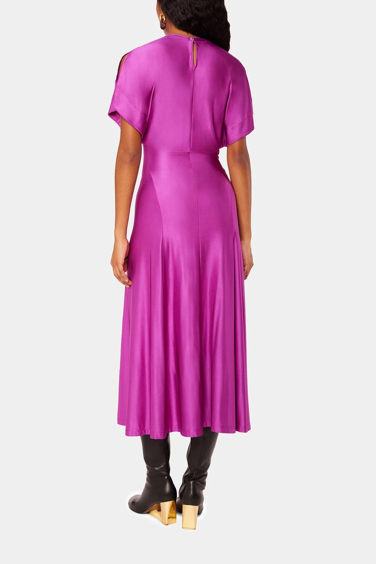Draped Button Long Dress in Fuschia - Image 3