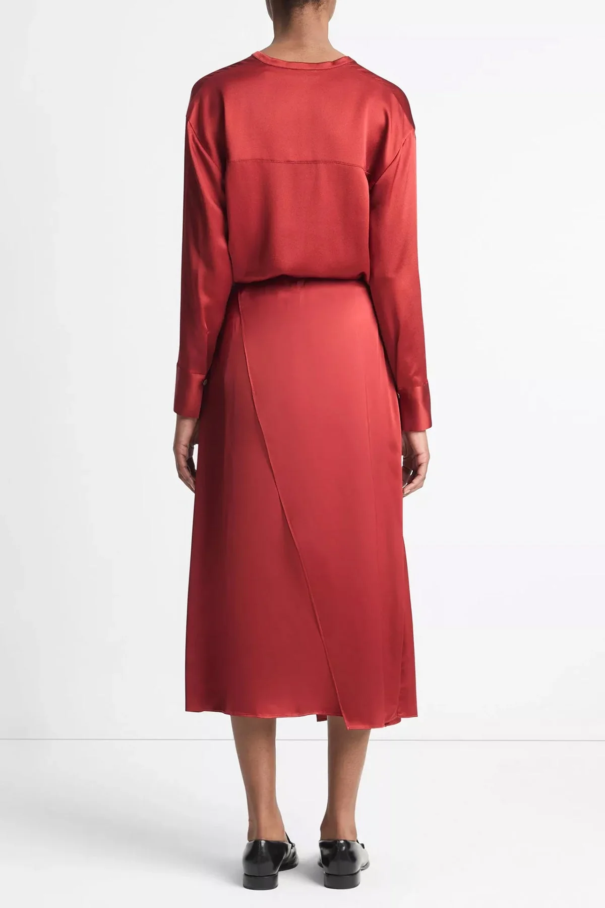 Draped D-Ring Wrap Skirt in Dark Scarlet - Image 2
