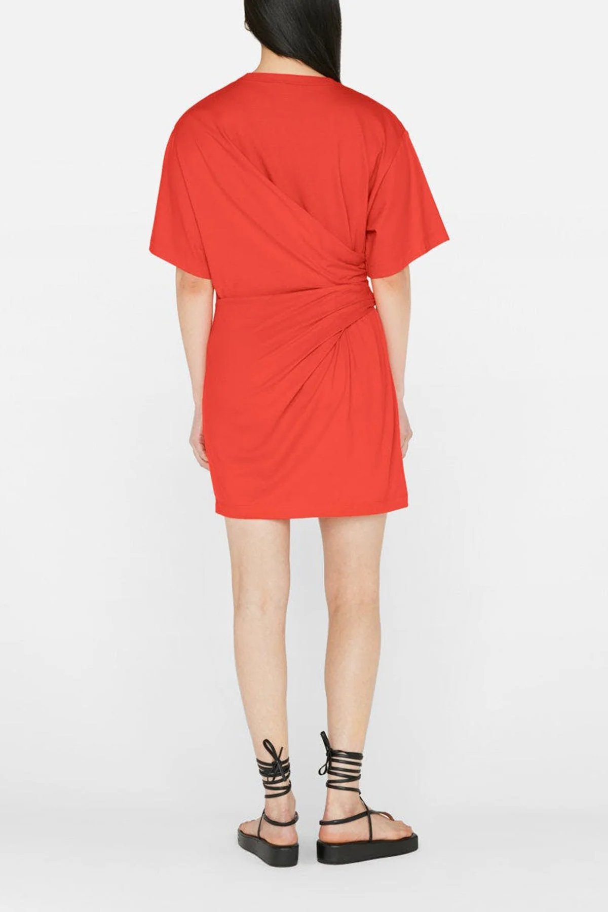 Draped Knit Mini Dress in Red Orange - Image 3