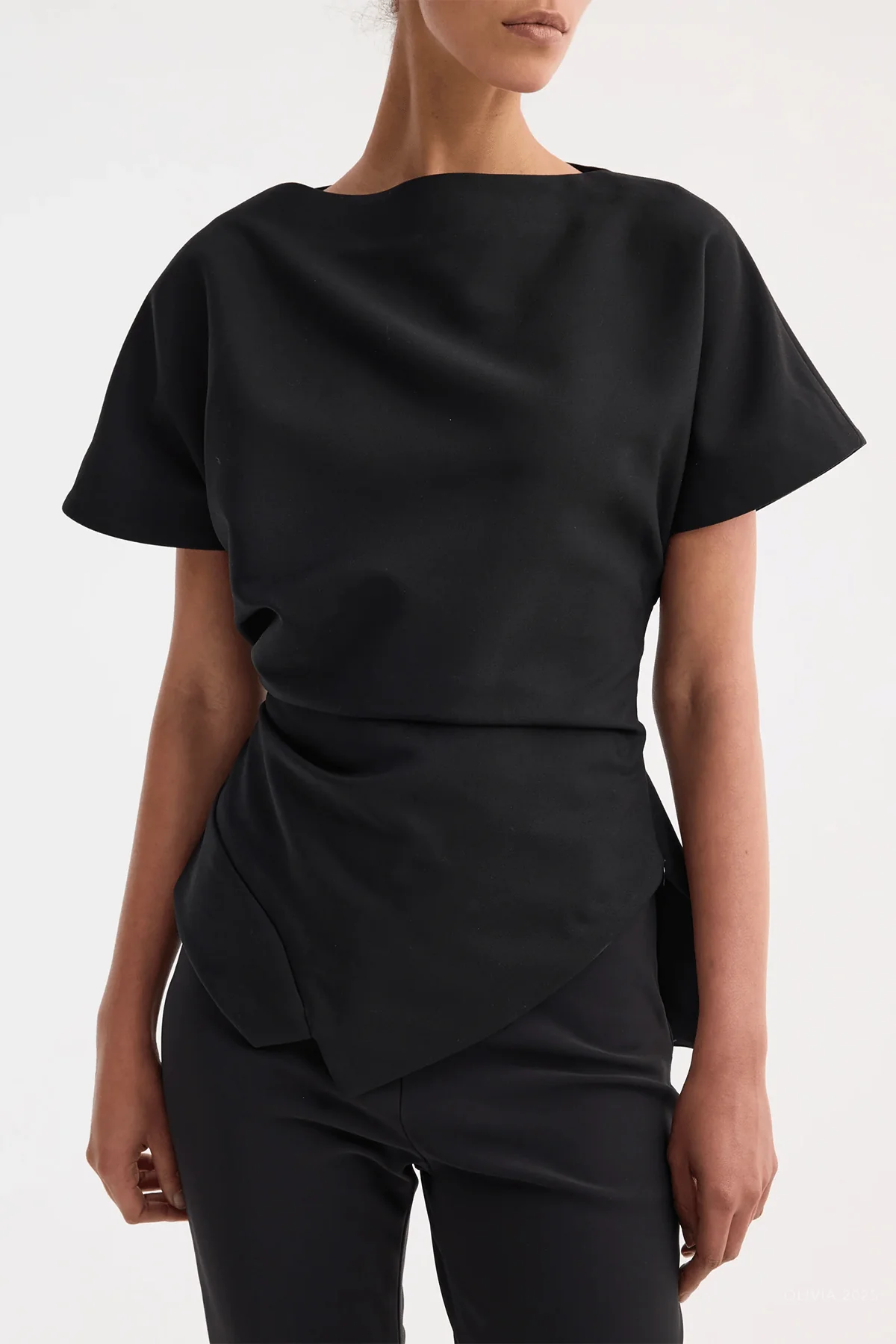 Draped Lapel Top in Black - Image 2