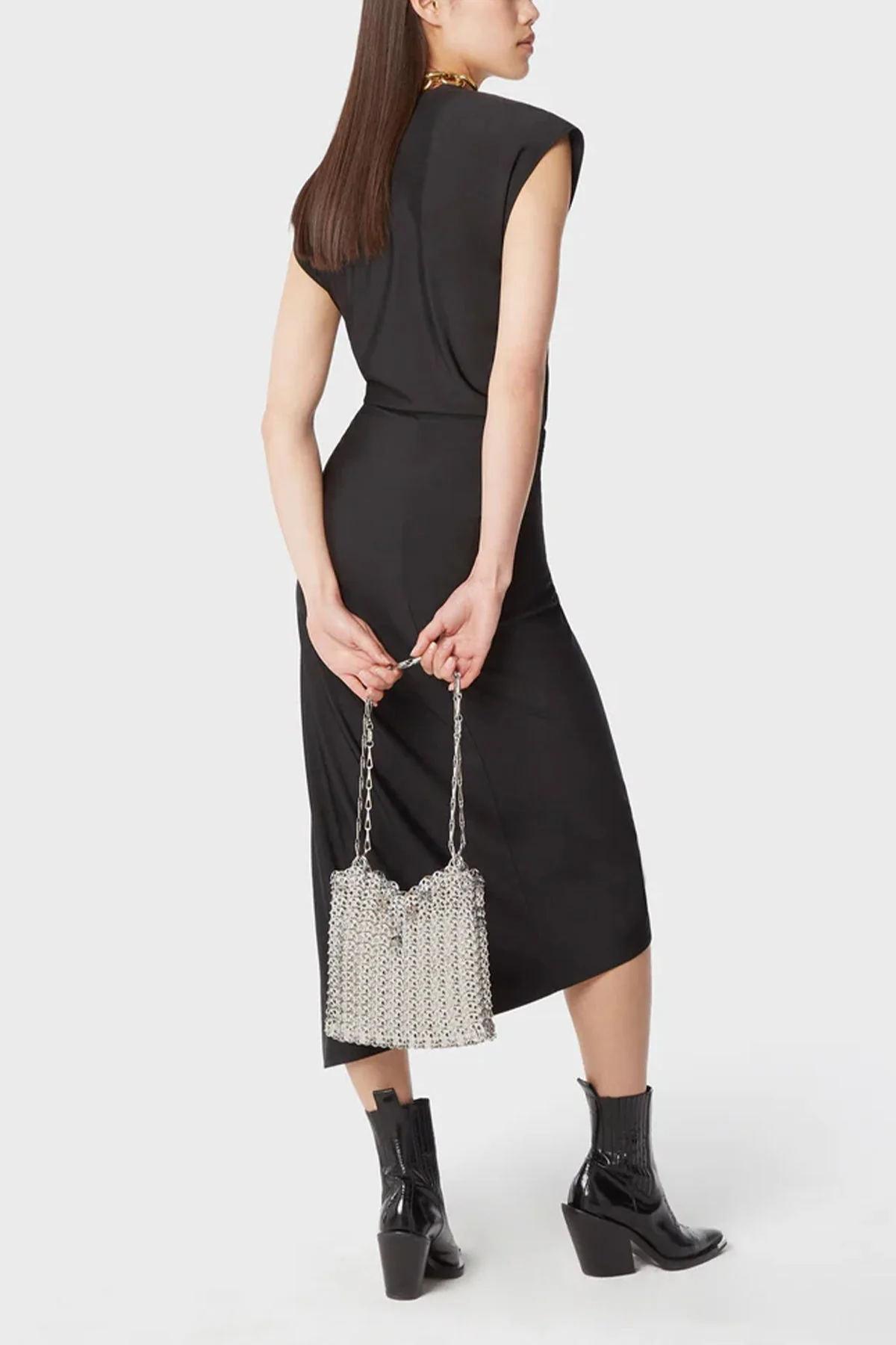 Draped Midi Dress in Black - Image 2