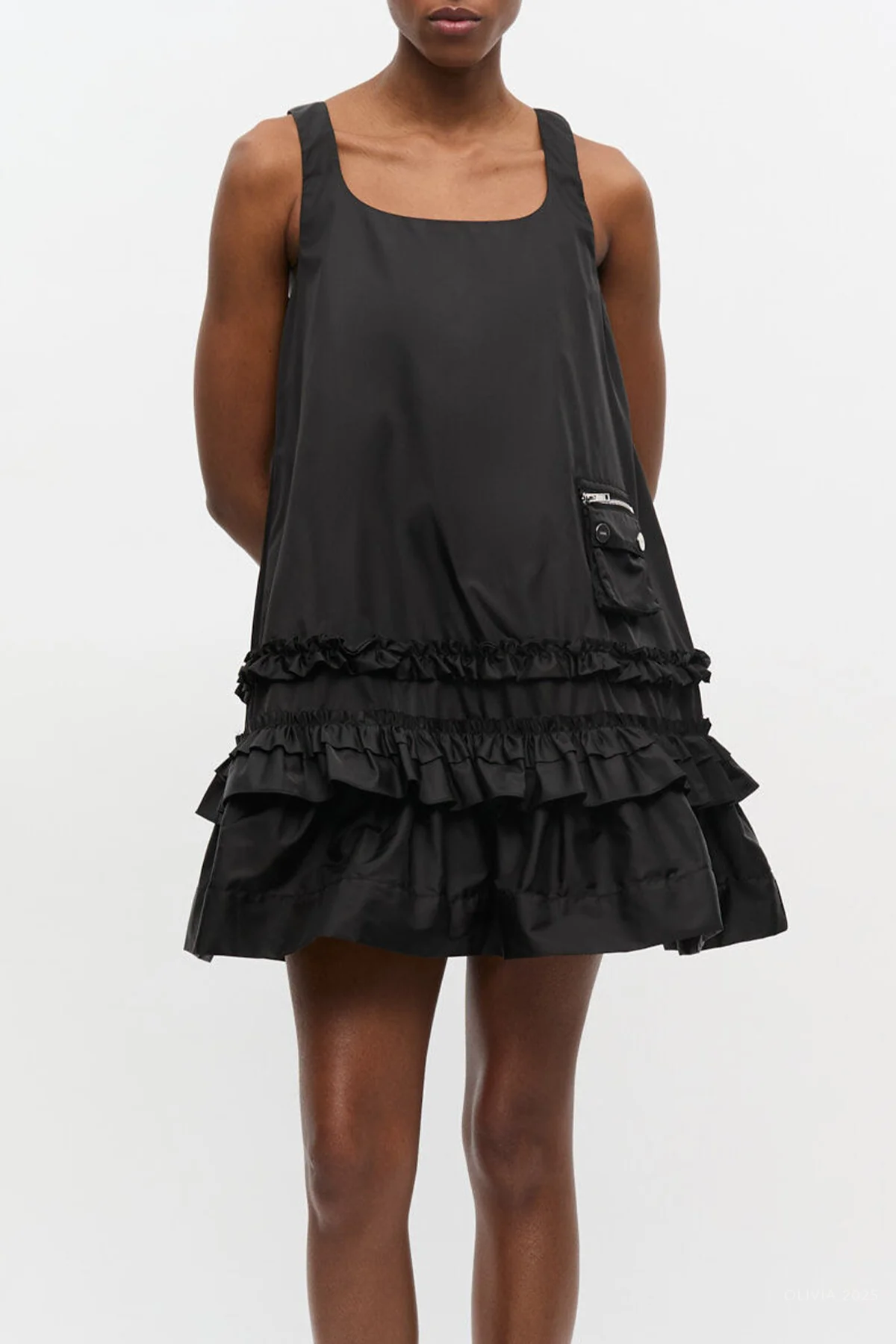 Duchesse Nylon Mini Dress in Black - Image 2